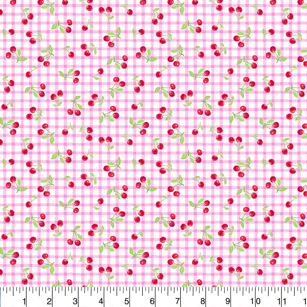 Fabric Traditions Pink Gingham Cherry Cotton Quilting Fabric