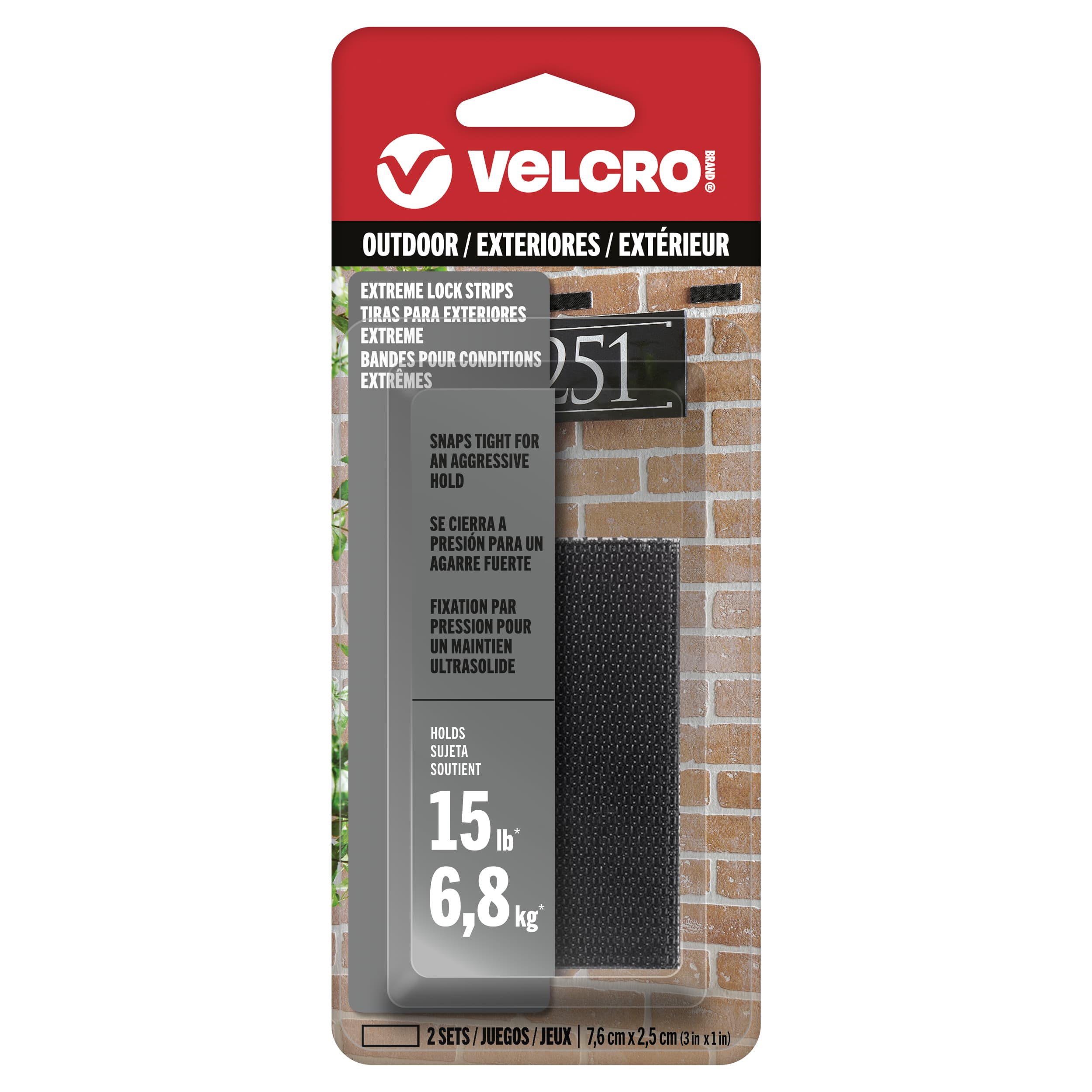 VELCRO® Brand 3" x 1" Black Outdoor Extreme Lock Strips, 2ct.