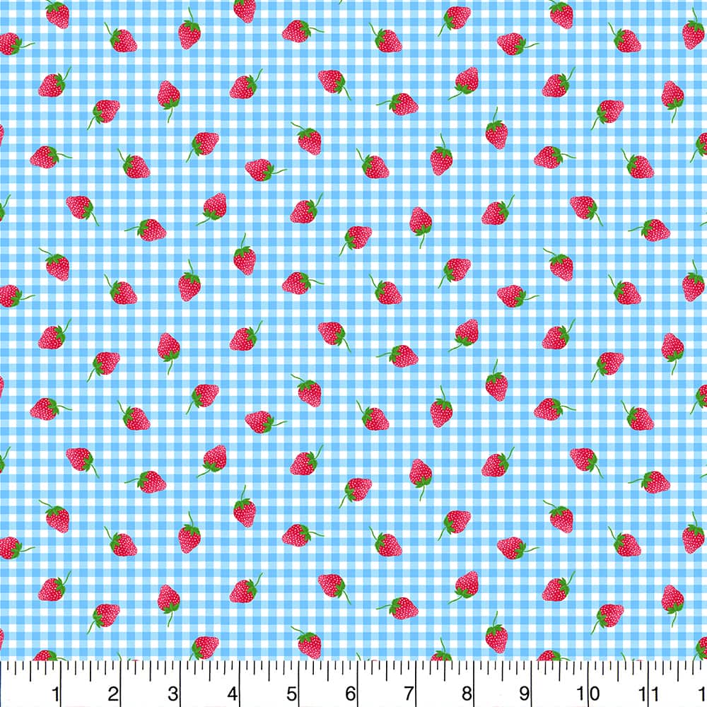Fabric Traditions Blue Gingham Strawberry Cotton Quilting Fabric