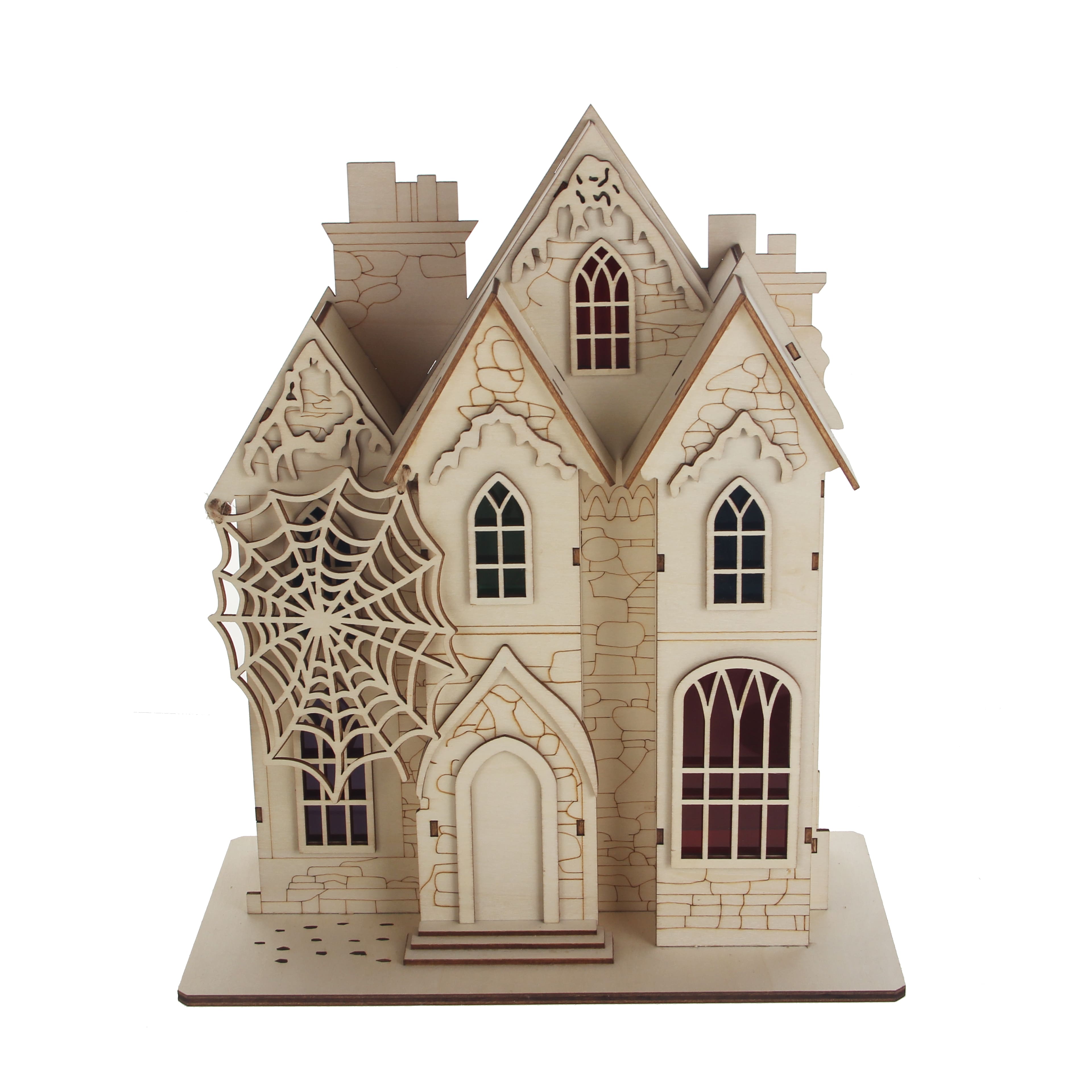 11.75" Spiderweb Villa DIY LED Wood Décor by Make Market®