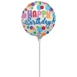 9"  Satin Happy Birthday Orbs Stick Balloon