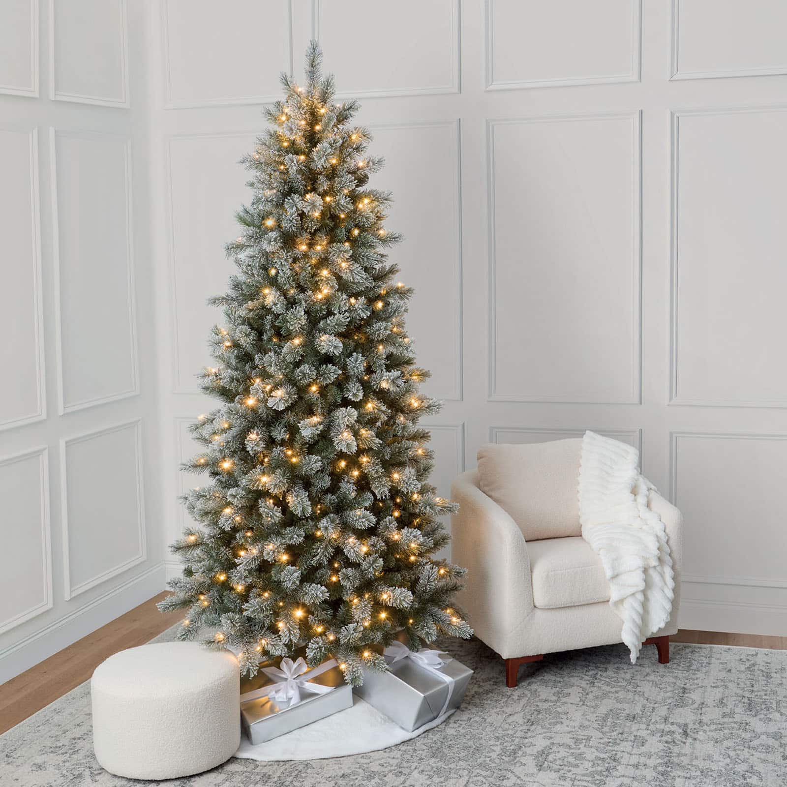 7.5ft. Pre-Lit Montreal Flocked Artifical Christmas Tree, LumaDazzle™ Color Changing Twinkle LED Lights by Ashland®