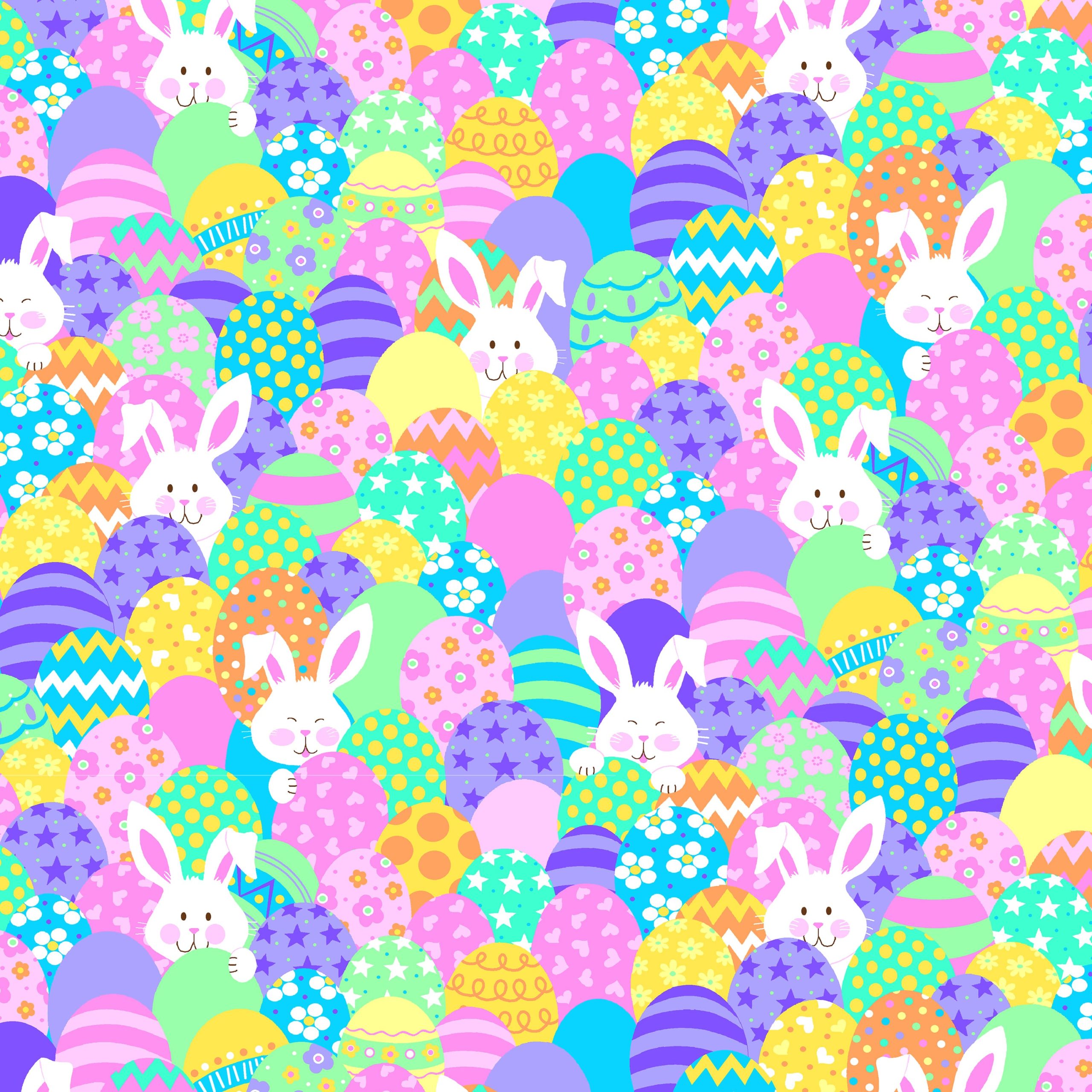 Fabric Traditions Easter Stacked Bunnies & Eggs Glitter Cotton Fabric - Image 2