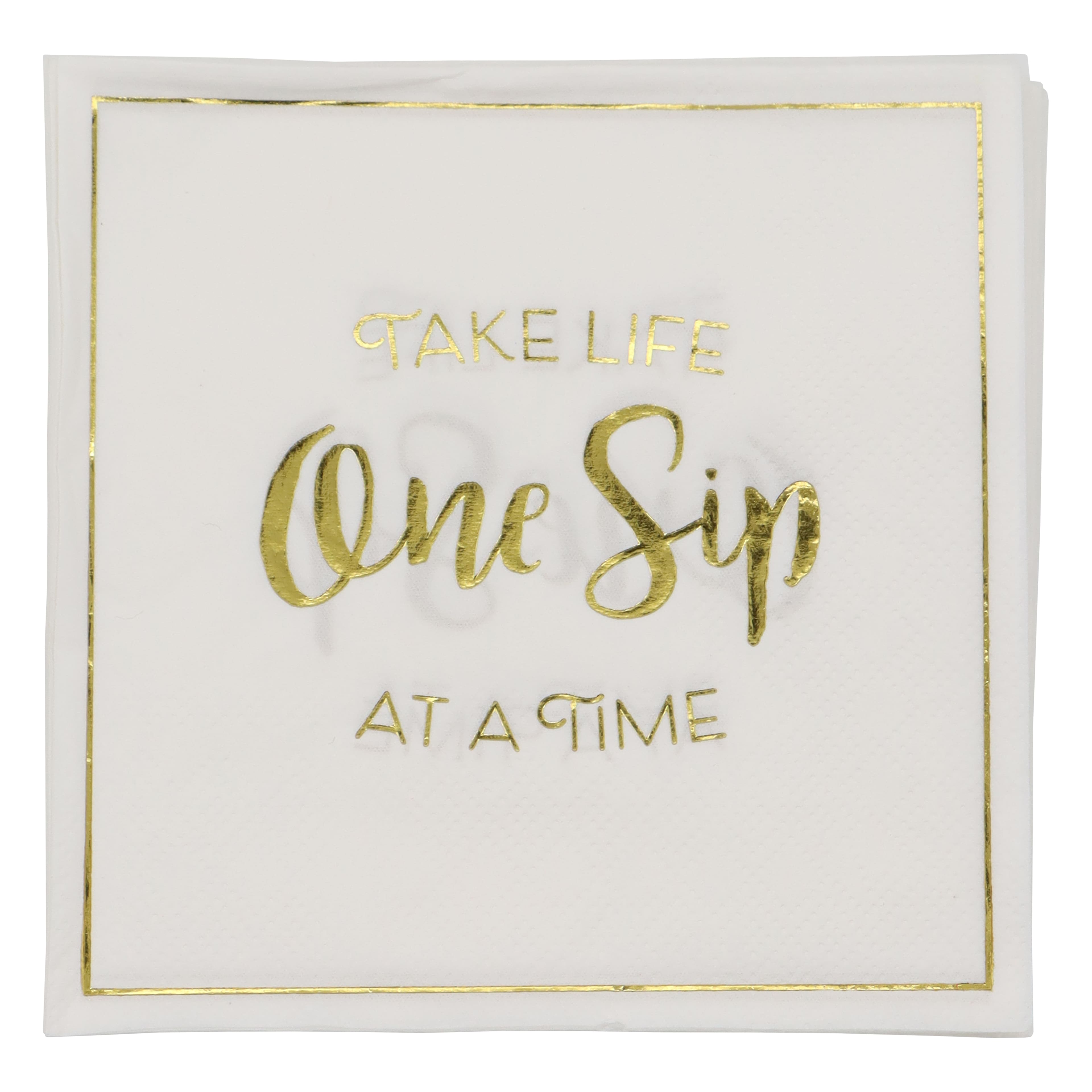 Gold & White One Sip Life Beverage Napkins, 20ct. by Celebrate It™