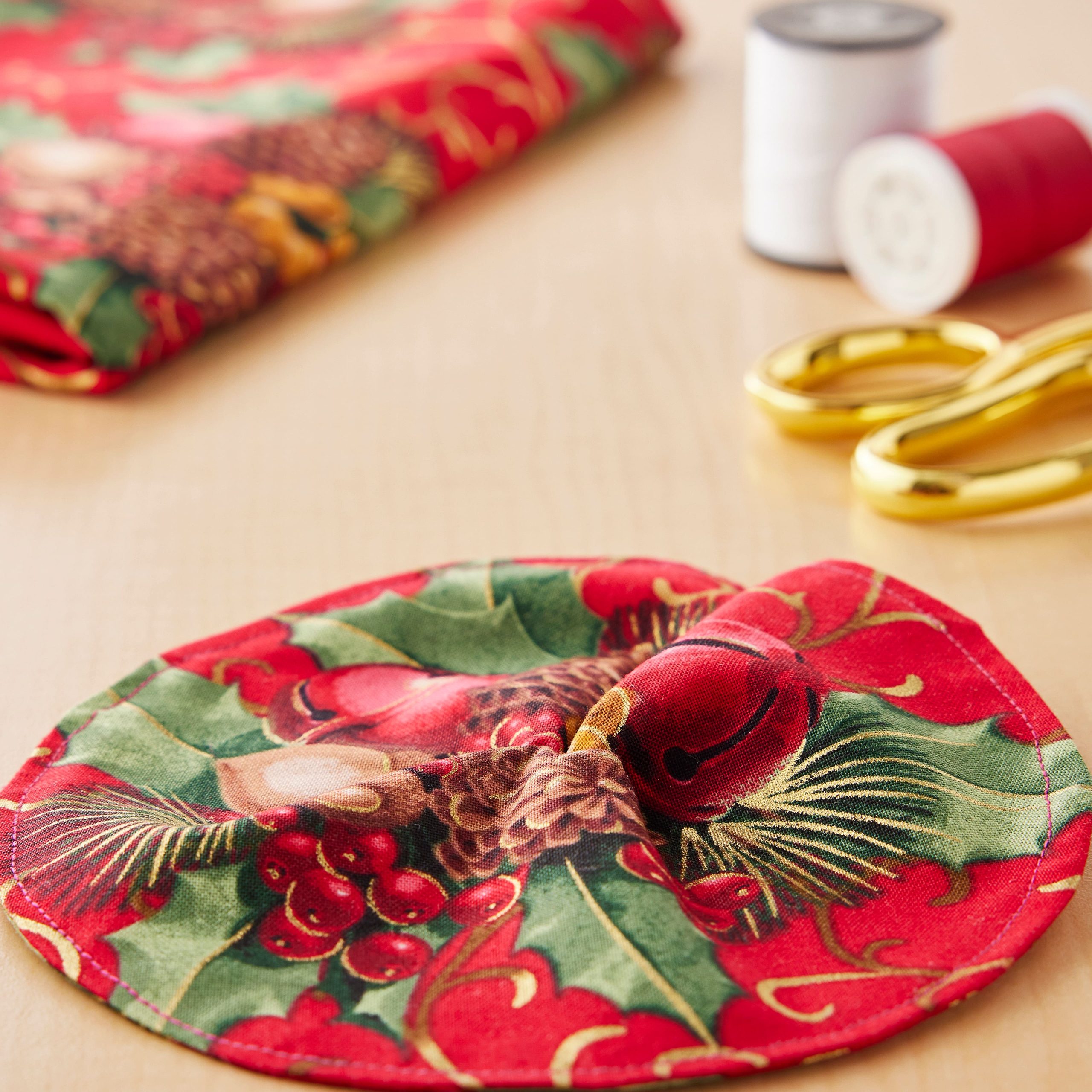 Fabric Traditions Christmas Red Glitter Berries & Bells Cotton Fabric - Image 3