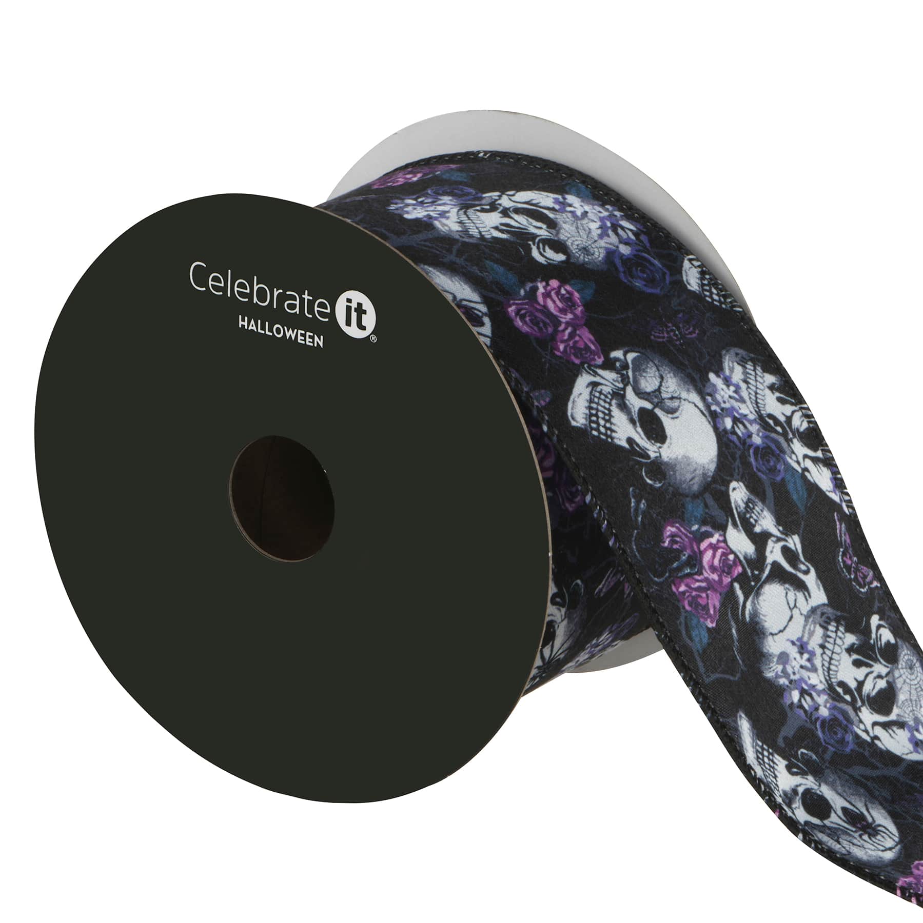2.5" x 6.6yd. Black Skulls & Roses Wired Ribbon by Celebrate It® - Image 3