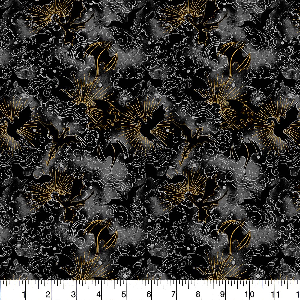 Fabric Traditions Gray Dragons Booktok Cotton Quilting Fabric