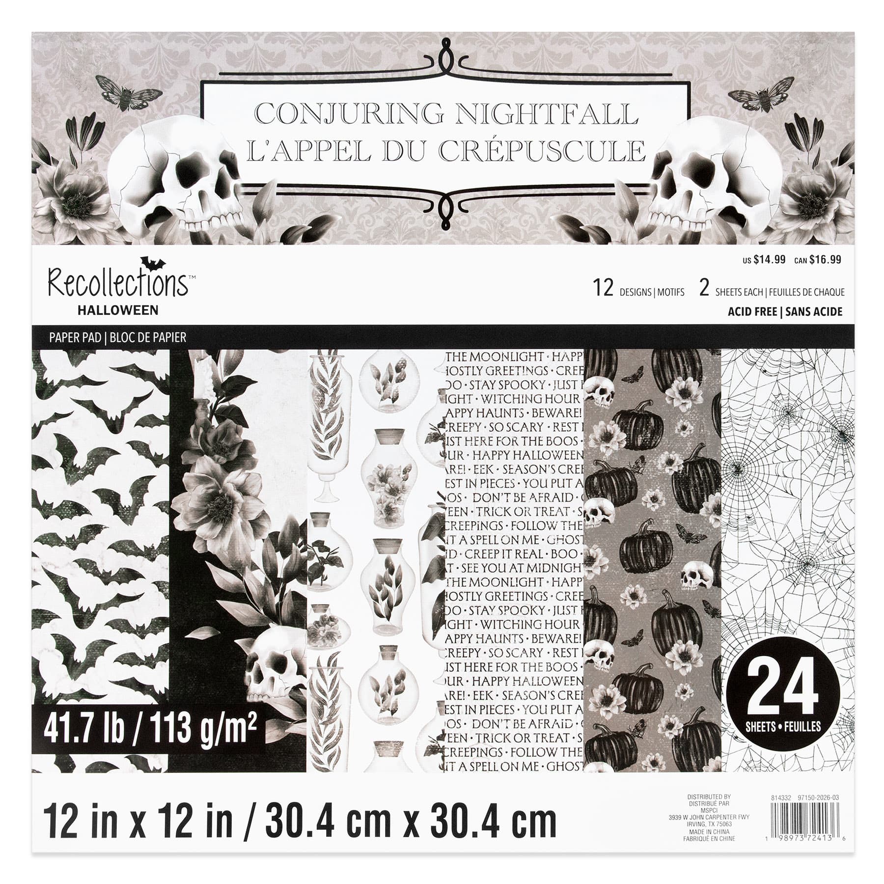 12" x 12" Black & White Conjuring Nightfall Paper Pad by Recollections™, 24 Sheets