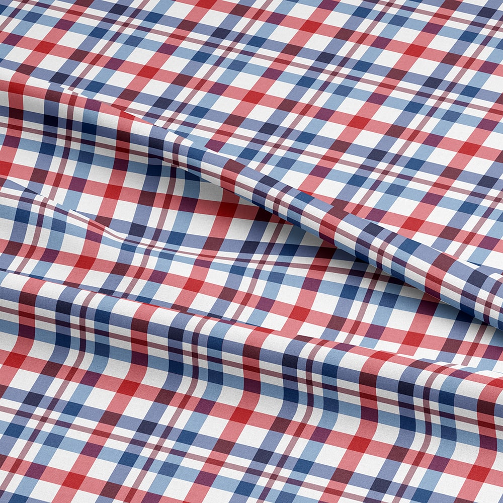 Eugene Textiles Red, White & Blue Tartan Cotton Quilting Fabric - Image 3