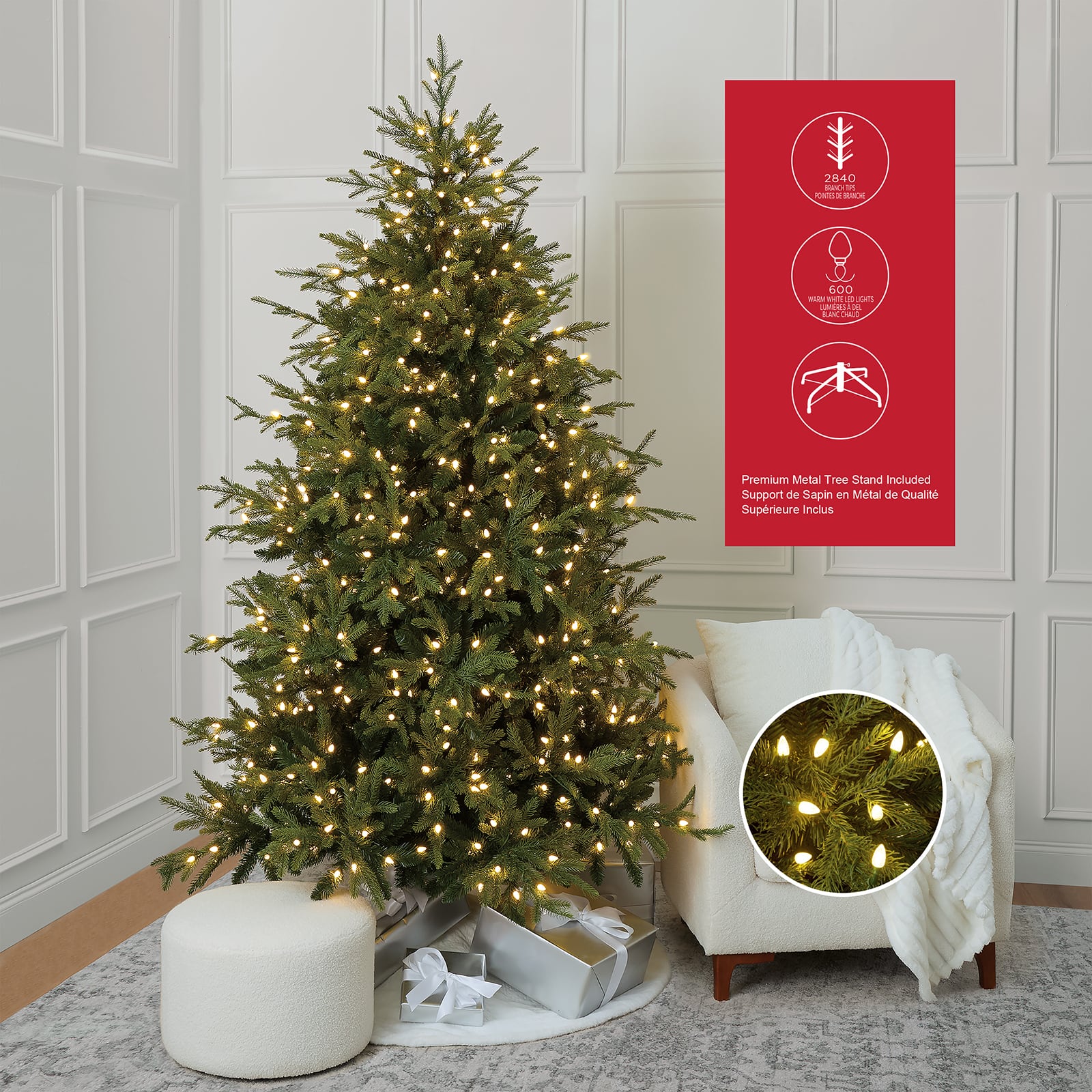 7.5ft. Pre-Lit Nordic Spruce Artificial Christmas Tree, Warm White C3 LED Lights by Ashland® - Image 4