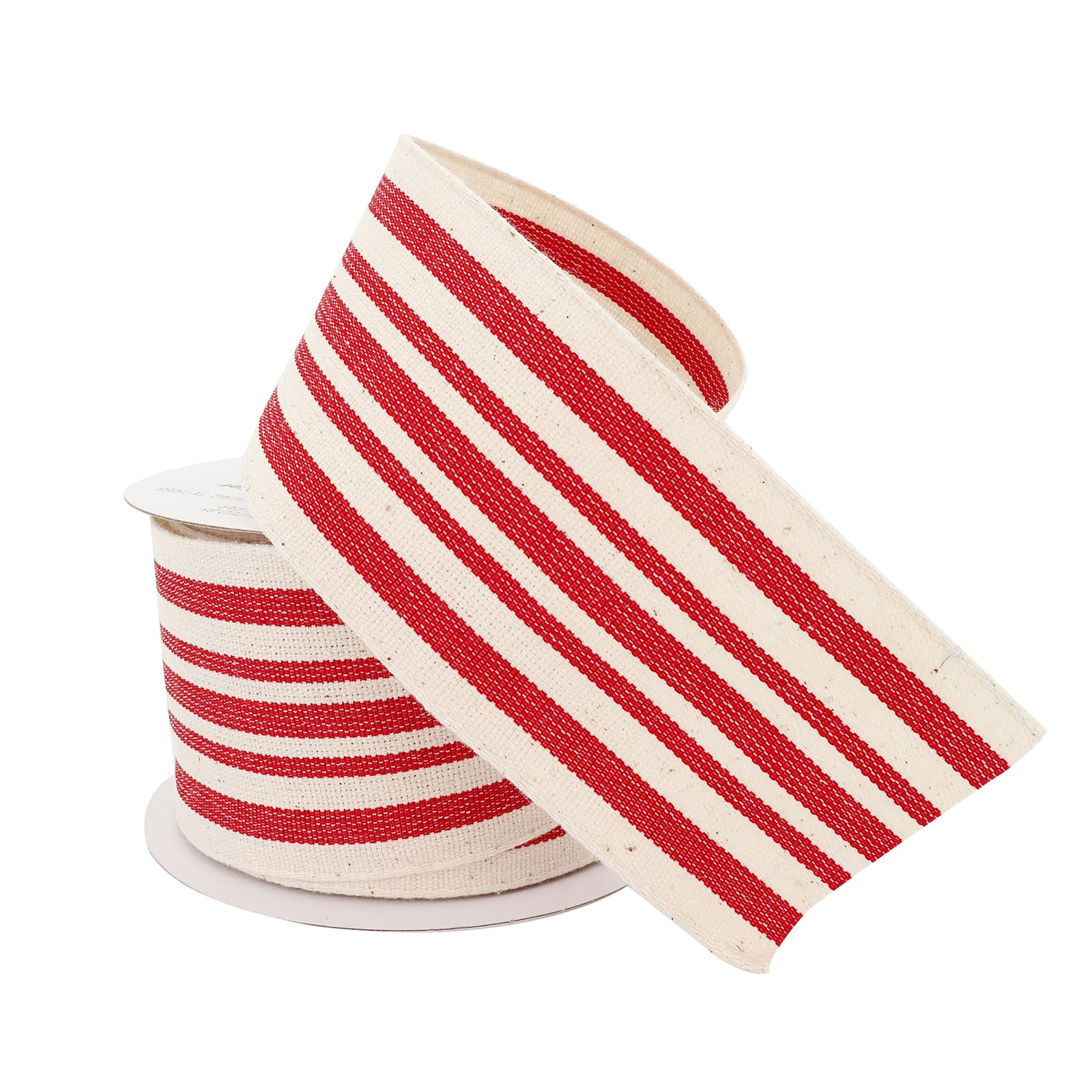 2.5" x 25ft. Red & Ivory Stripe Faux Cotton Wired Ribbon by Celebrate It™ - Image 2
