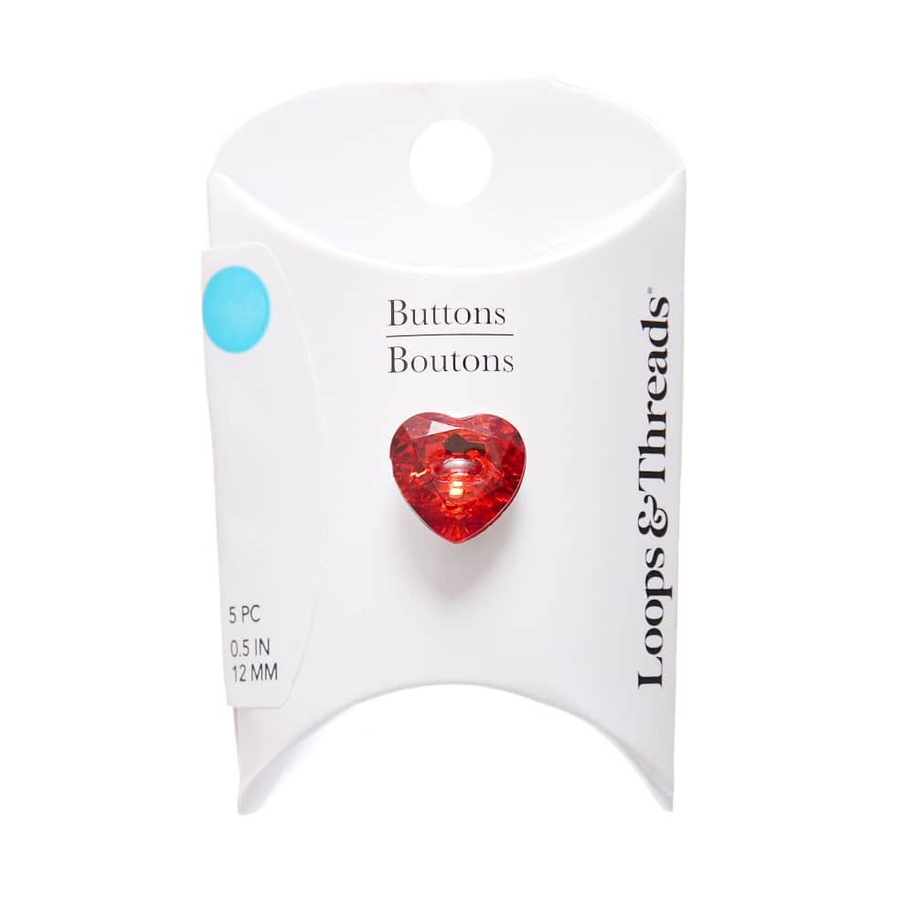 12mm Red Faceted Heart Acrylic Buttons, 5ct. by Loops & Threads®
