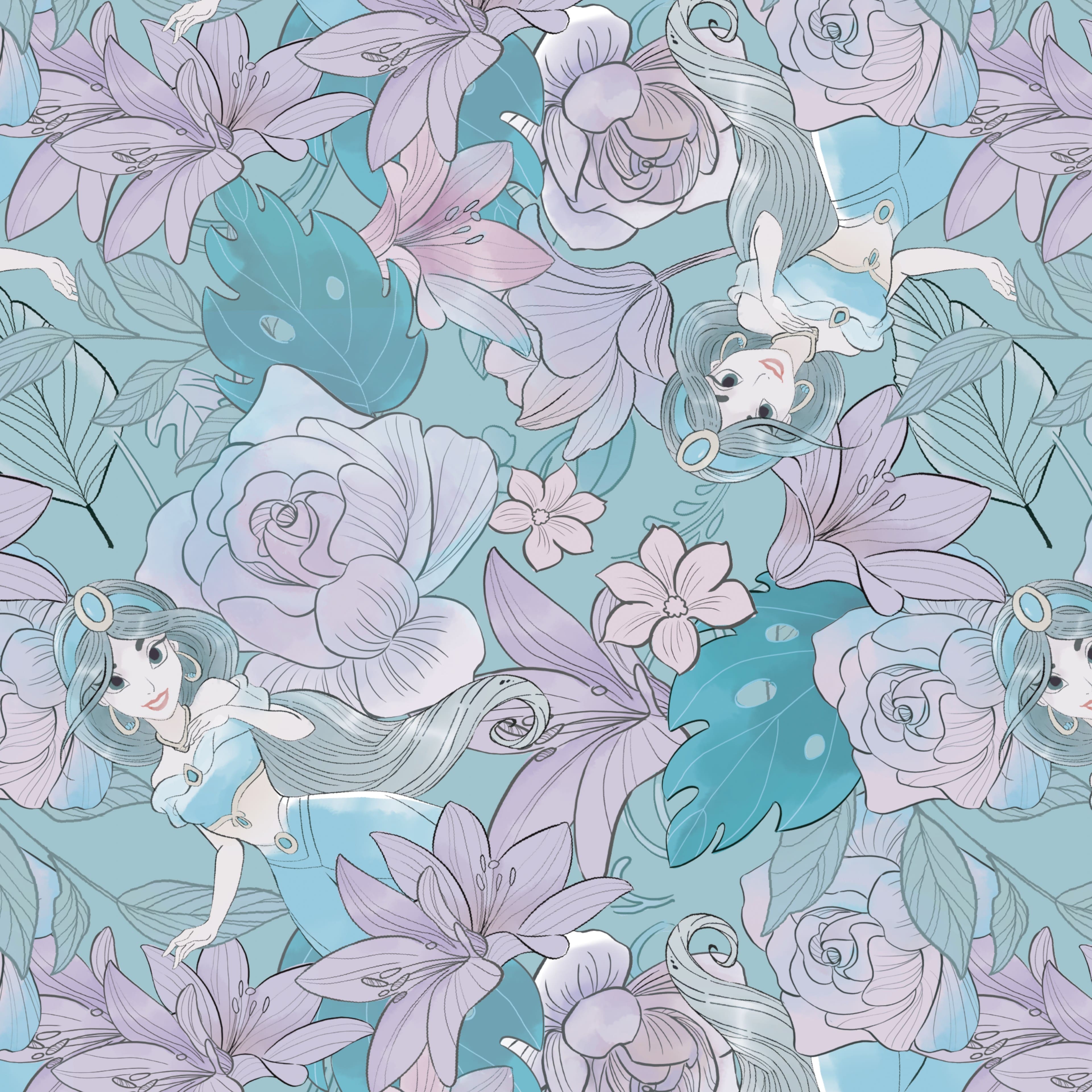 Disney® Sketch Jasmine & Flowers Cotton Fabric
