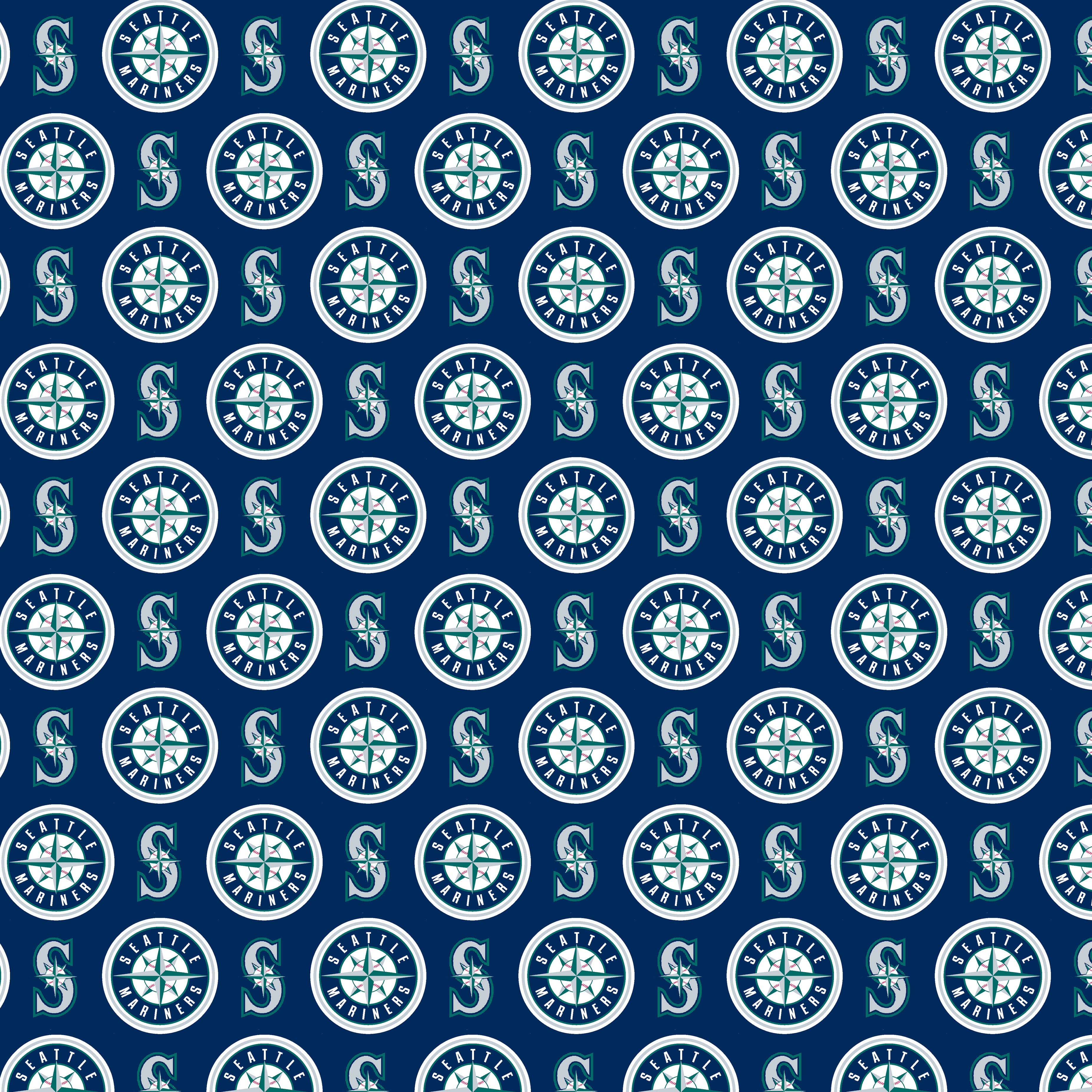 MLB Seattle Mariners Packed Logo Cotton Fabric