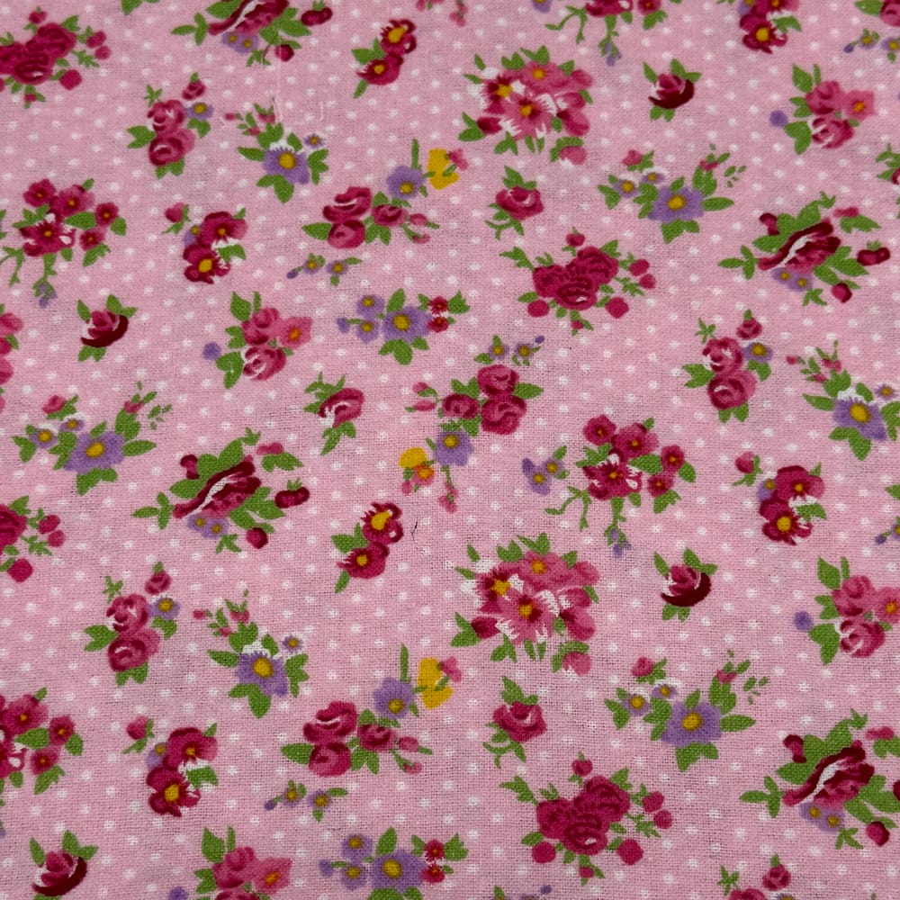 Feldman Pink Flowers & Dots Cotton Flannel
