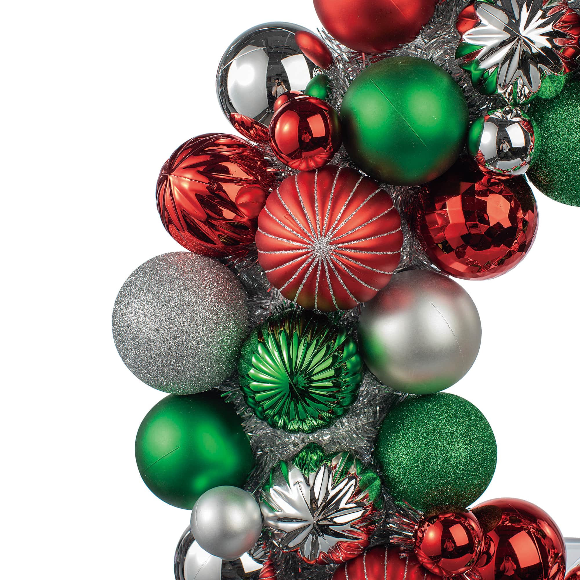 24" Red, Green & Silver Ball Ornament Wreath by Ashland® - Image 2