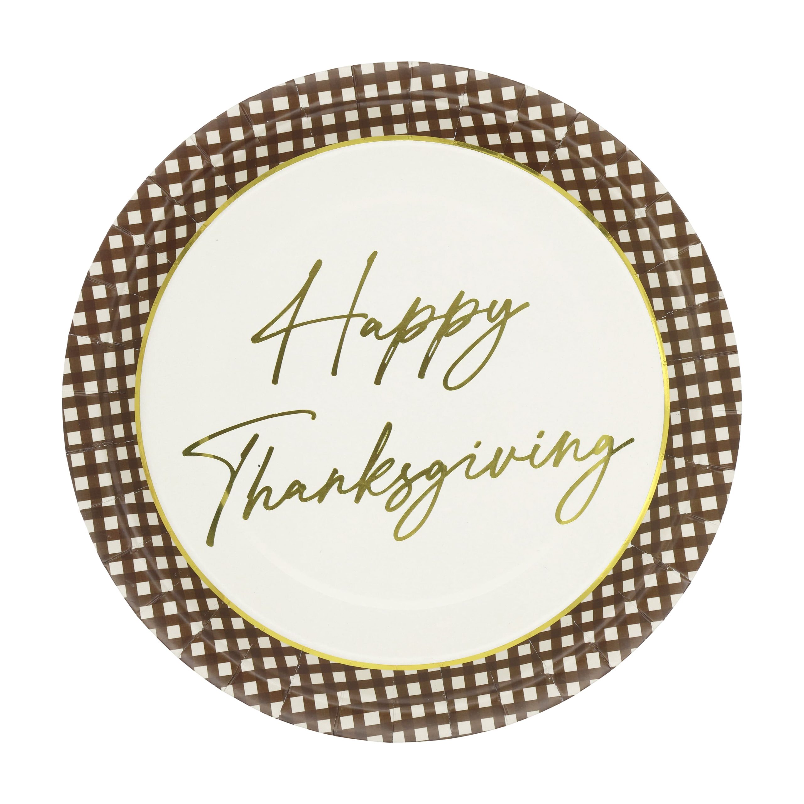 9" Happy Thanksgiving Brown Gingham Paper Dinner Plates, 10ct. by Celebrate It™