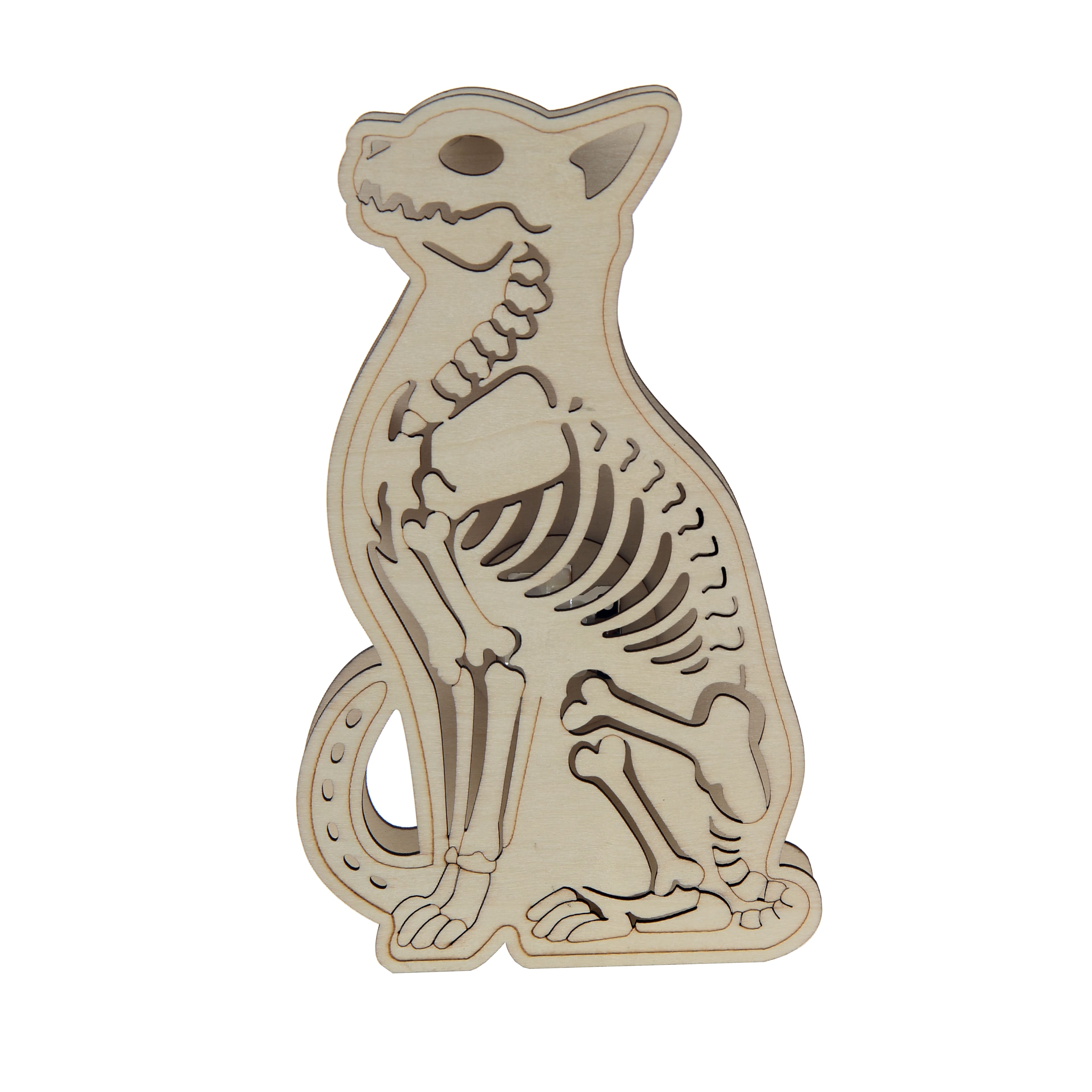 7.5" Skeleton Cat DIY LED Wood Décor by Make Market®