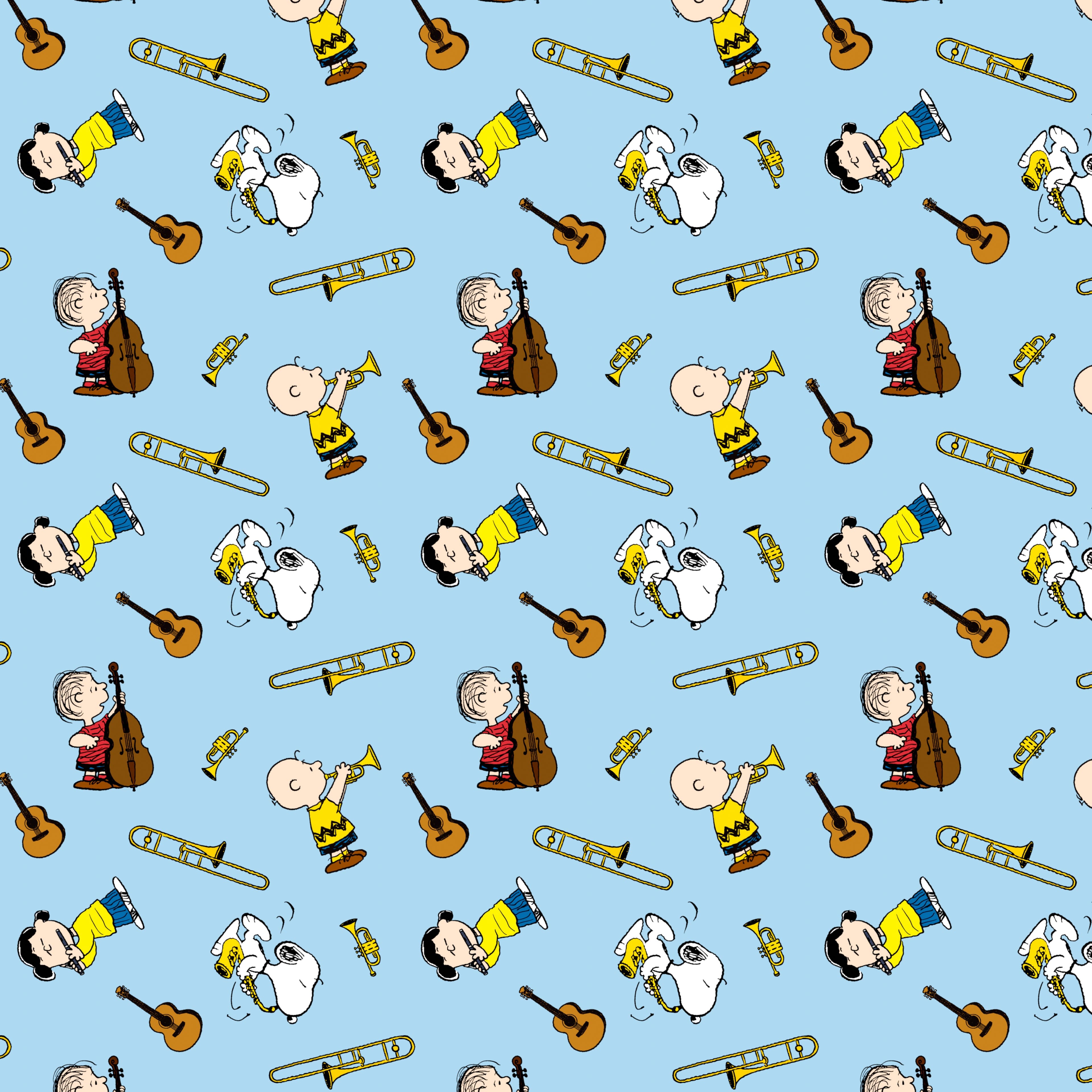 Peanuts® Music Toss on Blue Cotton Fabric
