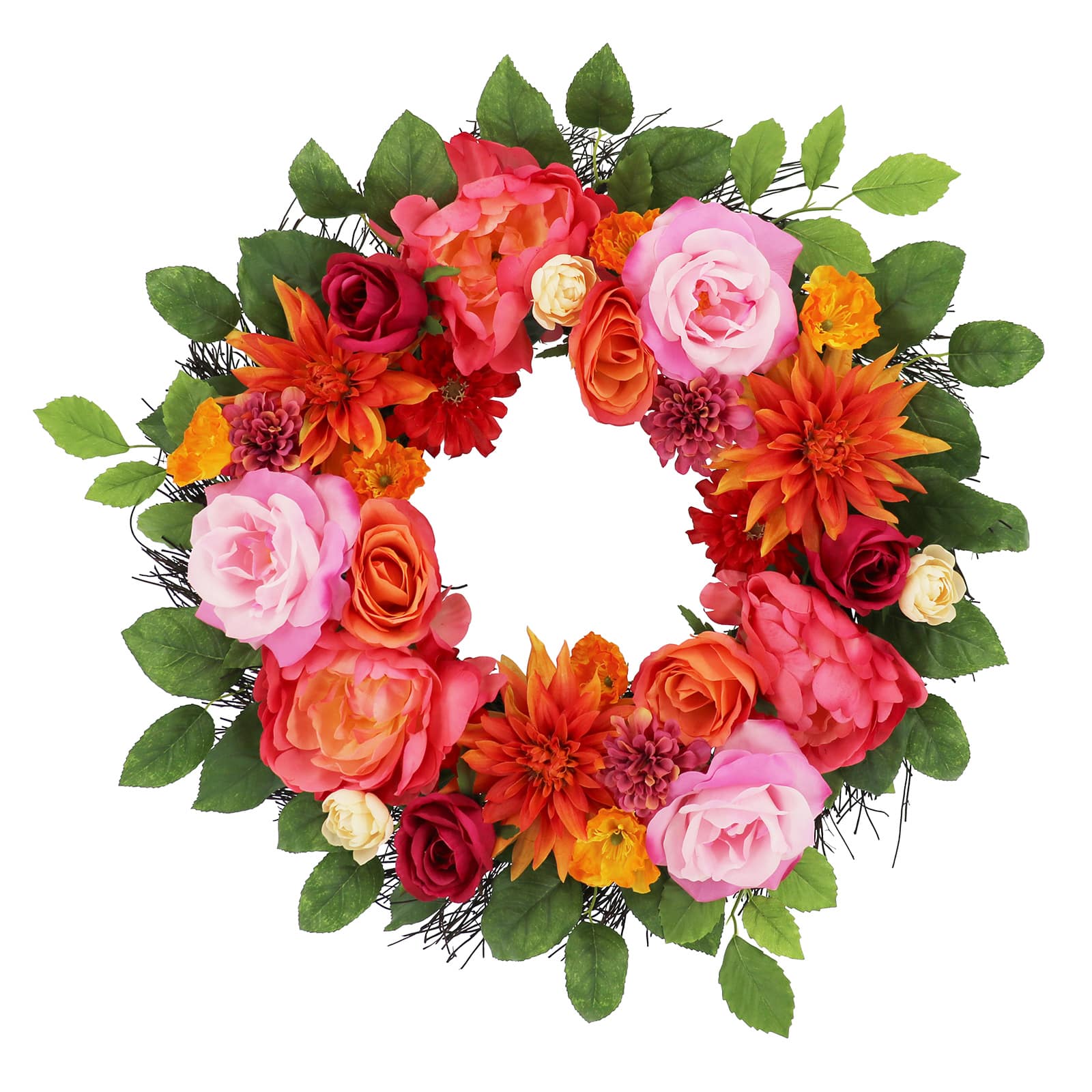 26" Pink Rose & Orange Dahlia Real Touch Wreath by Ashland®