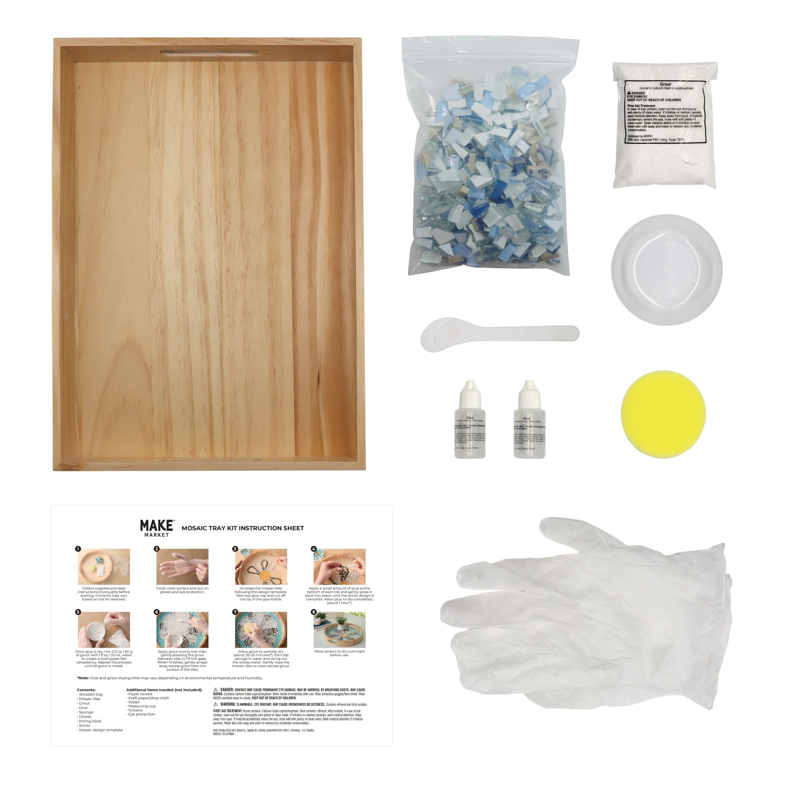 10" x 14" Blue Flower Mosaic Tray Kit by Make Market® - Image 2
