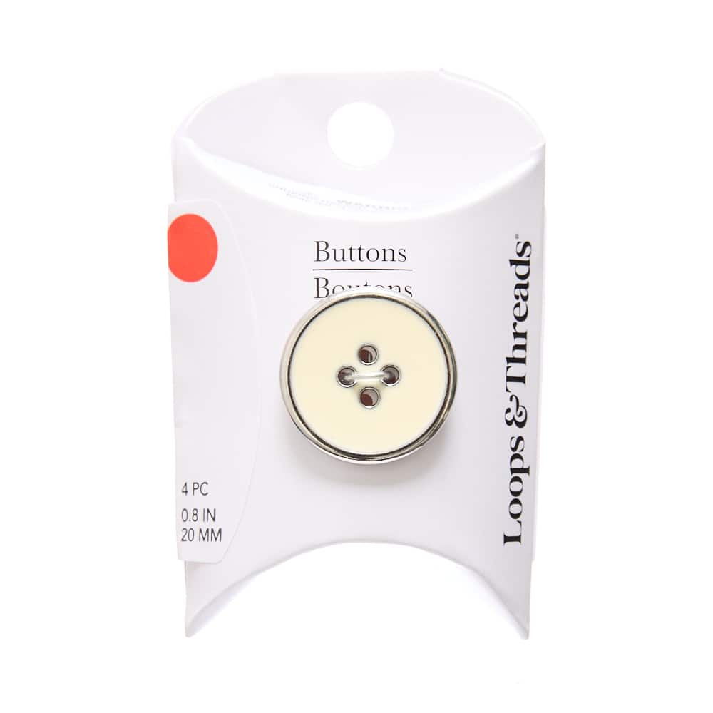20mm White Inner on Silver Round Metal Buttons, 4ct. by Loops & Threads®