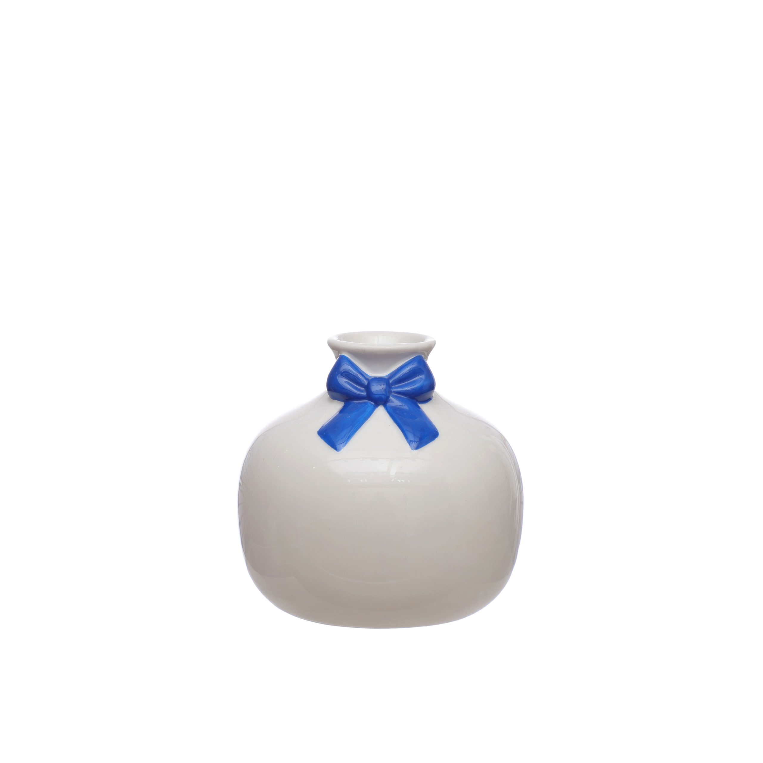 4.5" White Ceramic Vase with Blue Bow Appliqué by Celebrate It™
