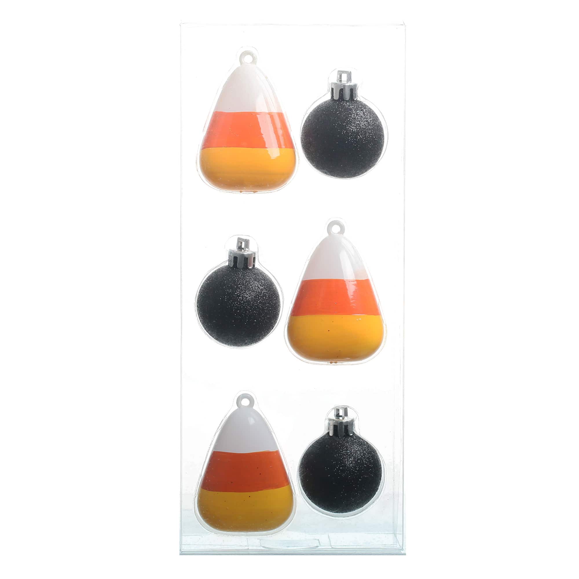 6 Pack Candy Corn & Black Glitter Ball Halloween Ornaments by Ashland®