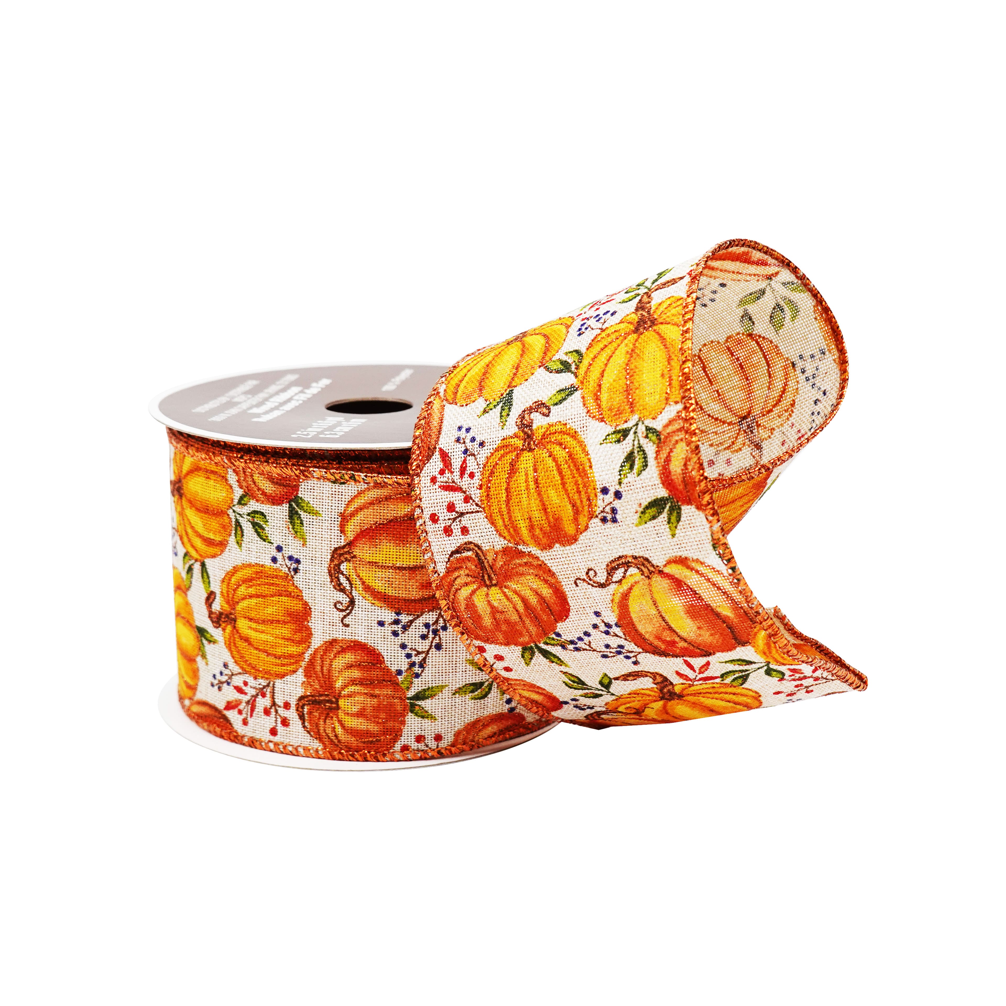 2.5" x 6.6yd. Pumpkins Wired Faux Linen Ribbon by Celebrate It®