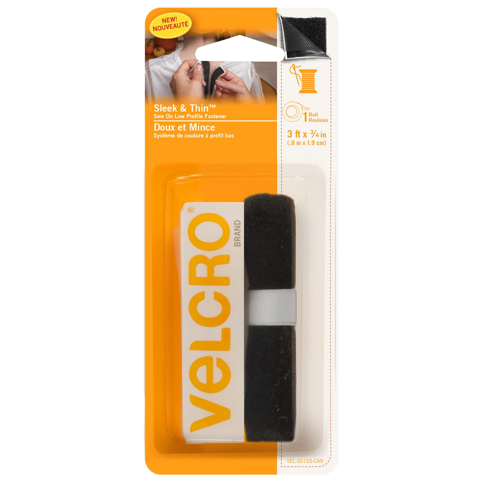 VELCRO® Brand Sleek & Thin™ Black Sew On Fastener Roll