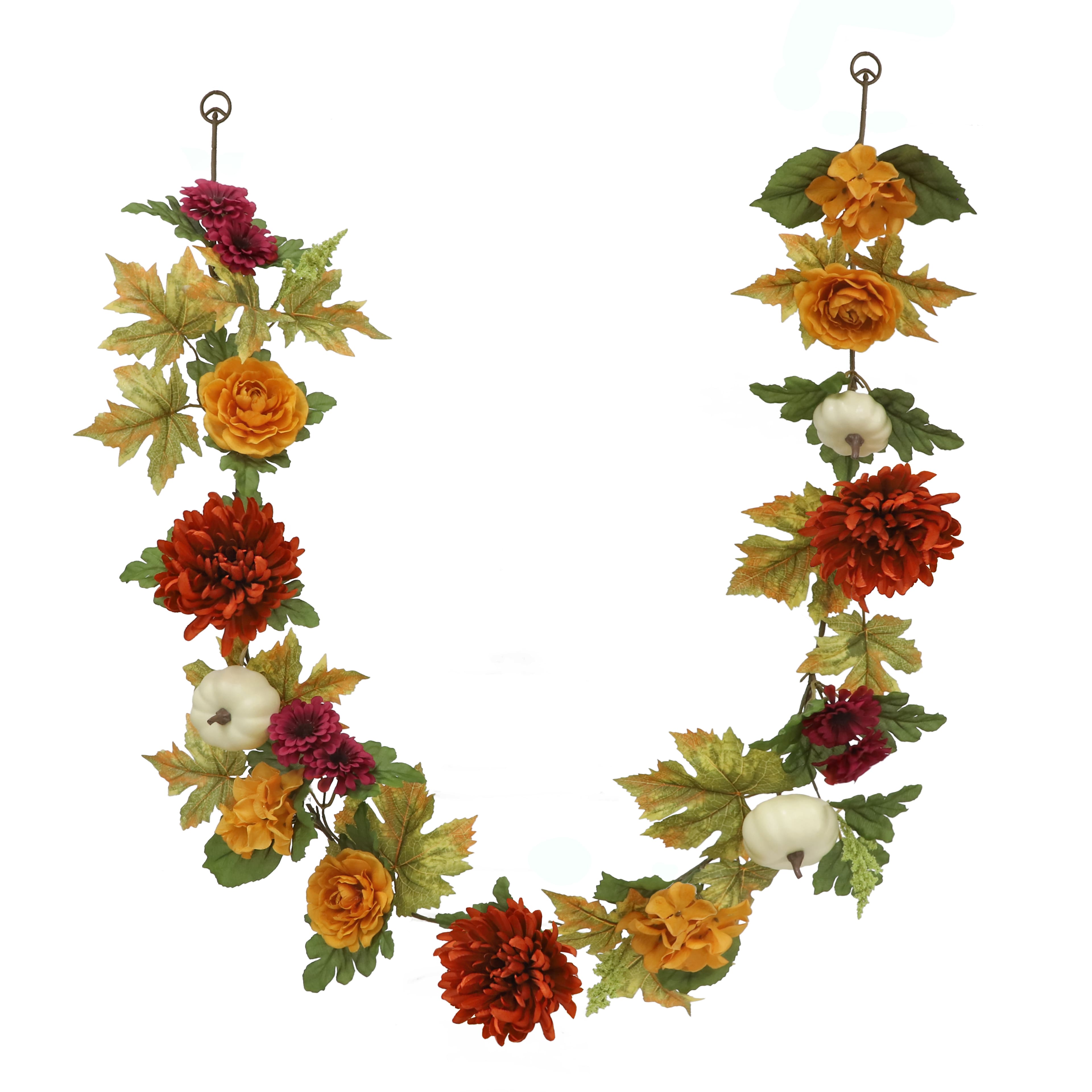 6ft. Cream & Dark Orange Pumpkin & Mum Mix Garland by Ashland®