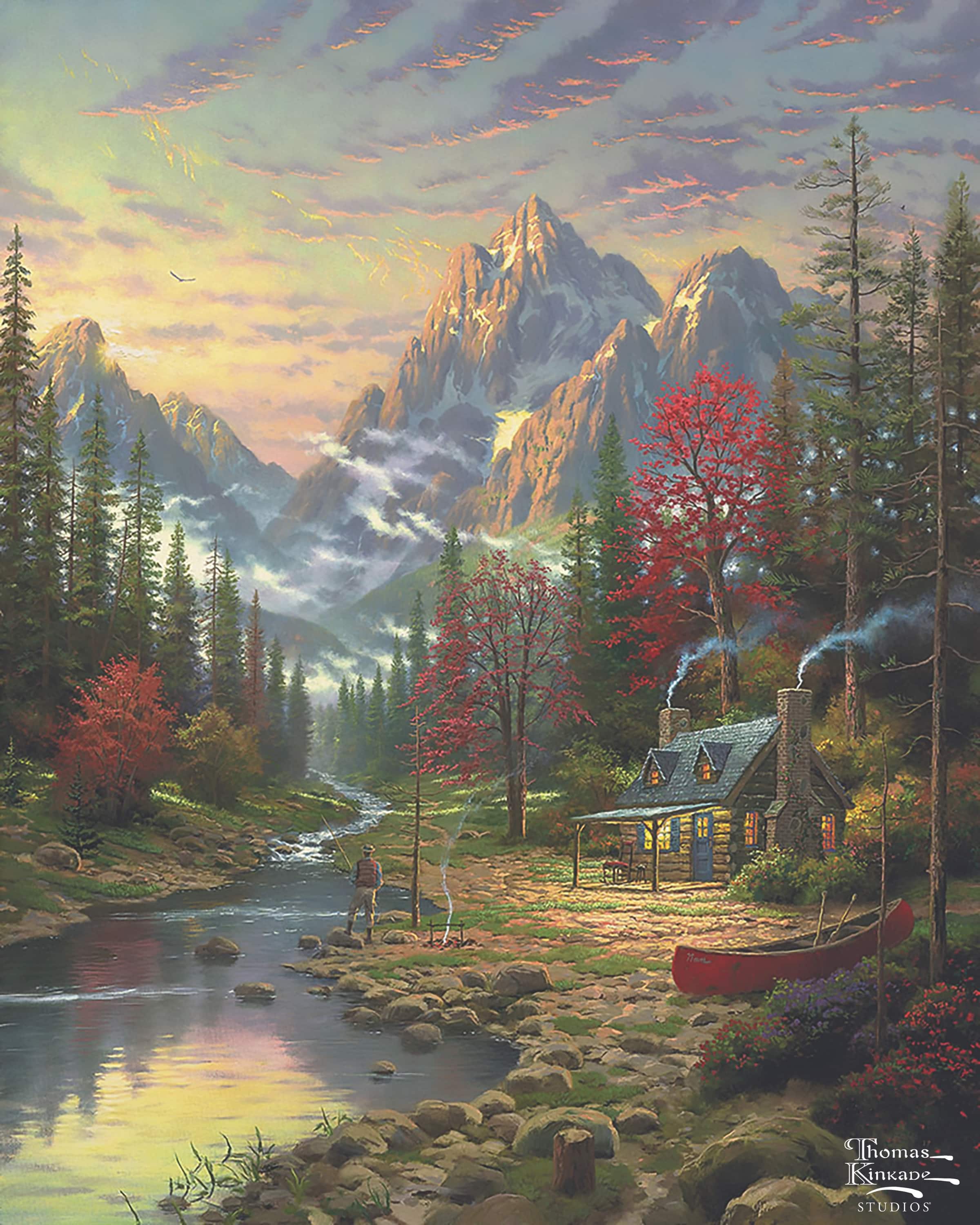 12" x 16" Thomas Kinkade Log Cabin Needlepoint Canvas by Loops & Threads®