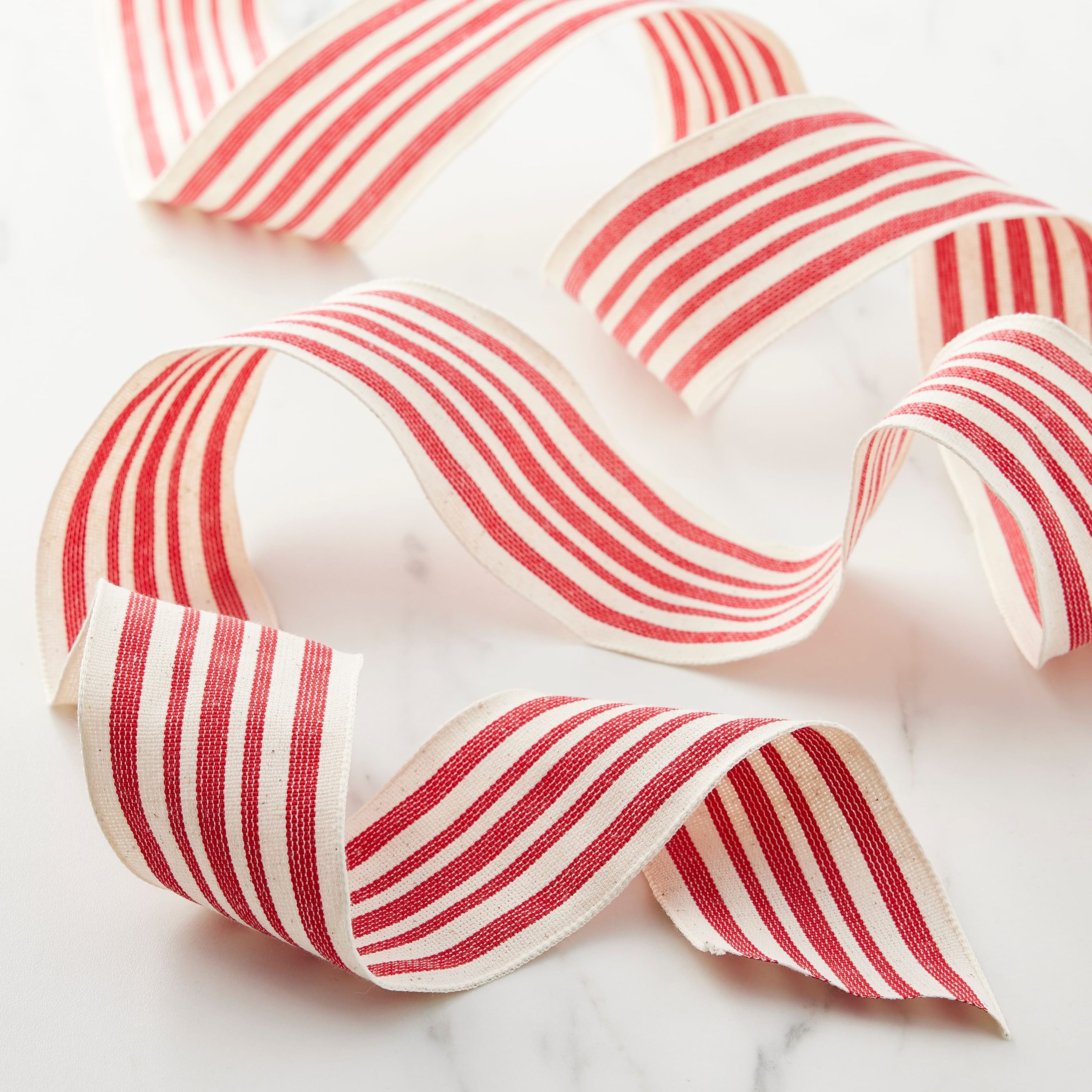 2.5" x 25ft. Red & Ivory Stripe Faux Cotton Wired Ribbon by Celebrate It™ - Image 4