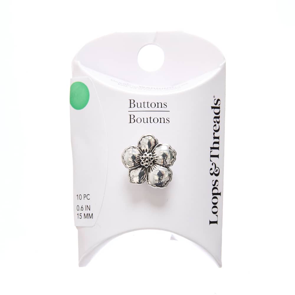 15mm Antique Silver Metal Flower Buttons, 10ct. by Loops & Threads®