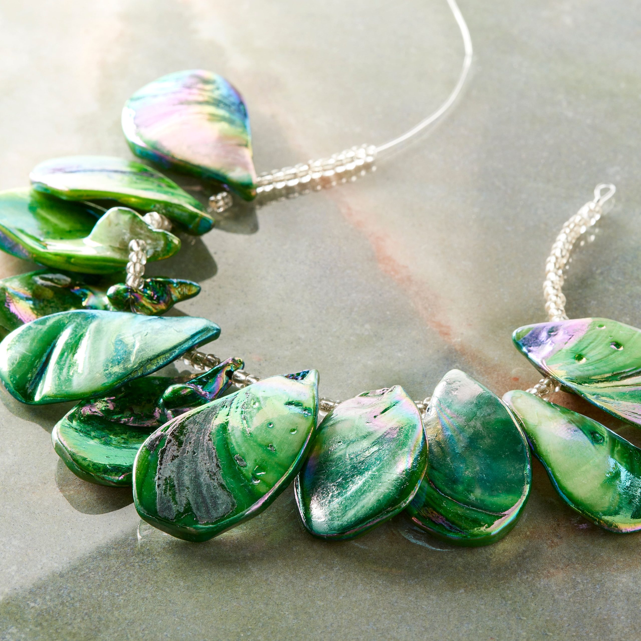 Green Aurora Borealis Shell Teardrop Beads, 32mm by Bead Landing™ - Image 2