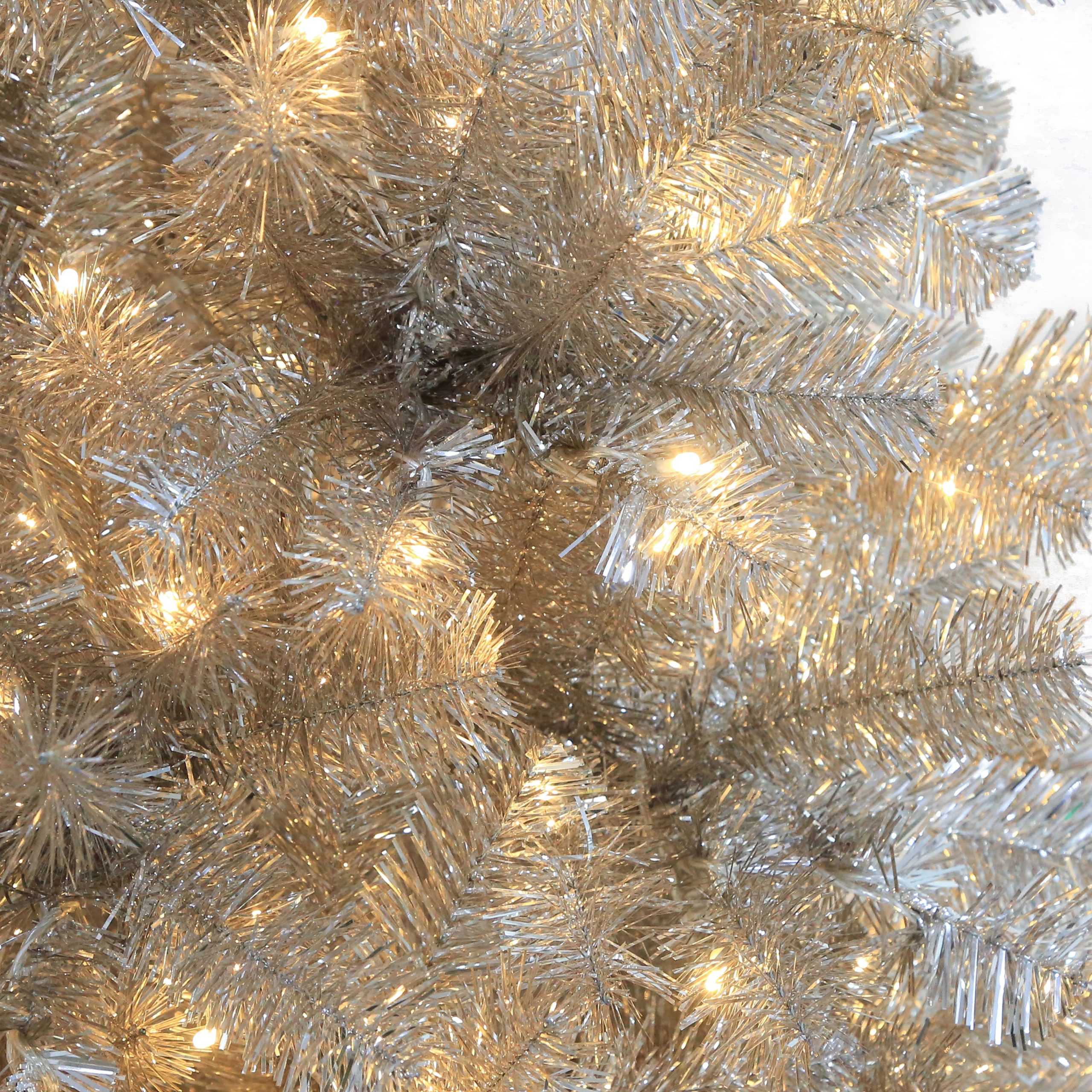7ft. Pre-Lit Champagne Tinsel Artificial Christmas Tree, Warm White LED Lights by Ashland® - Image 3