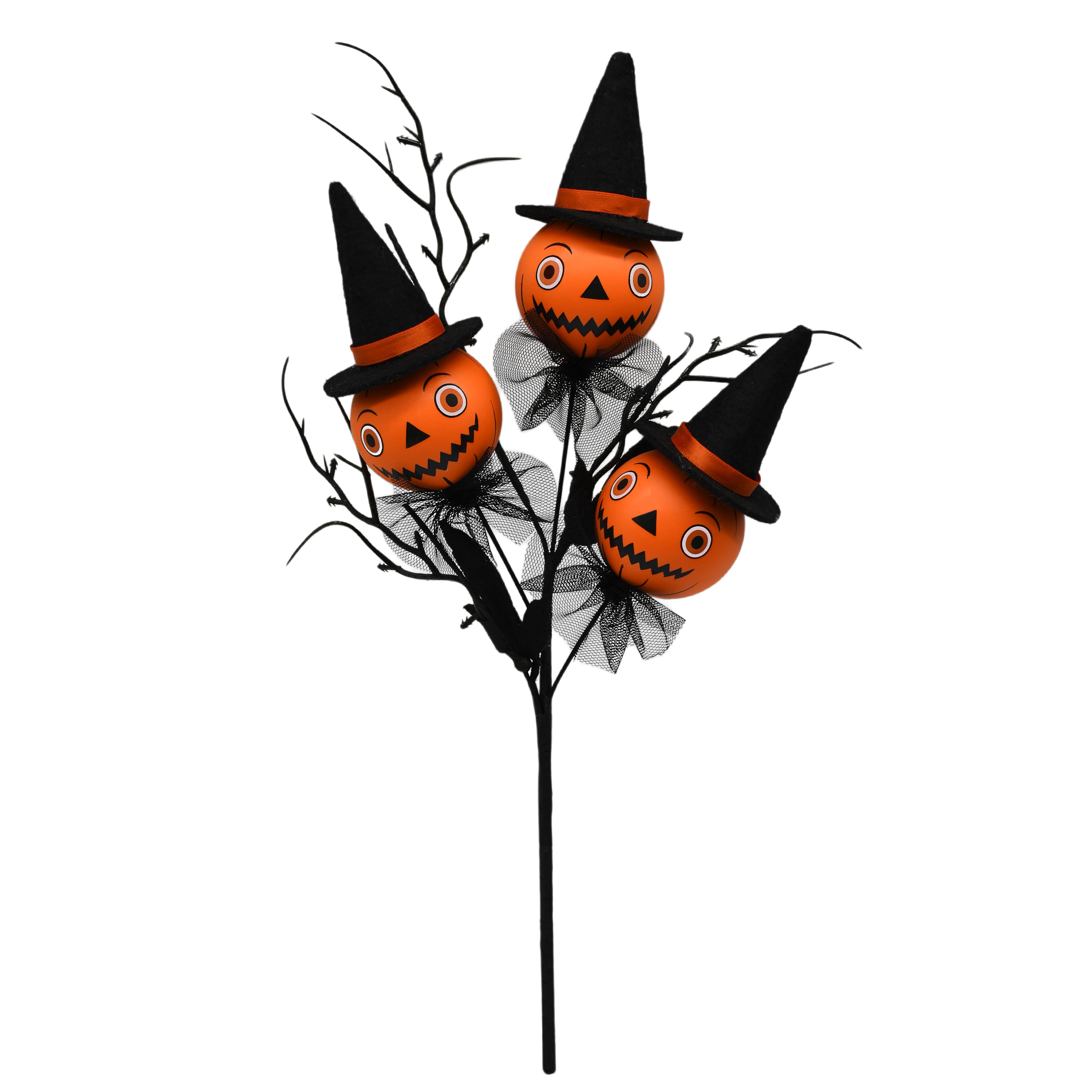13.2" Orange & Black Jack-O'-Lantern with Witch Hat Pick by Ashland®