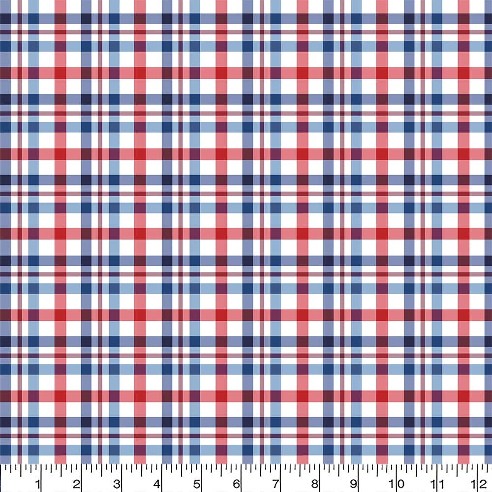 Eugene Textiles Red, White & Blue Tartan Cotton Quilting Fabric - Image 2