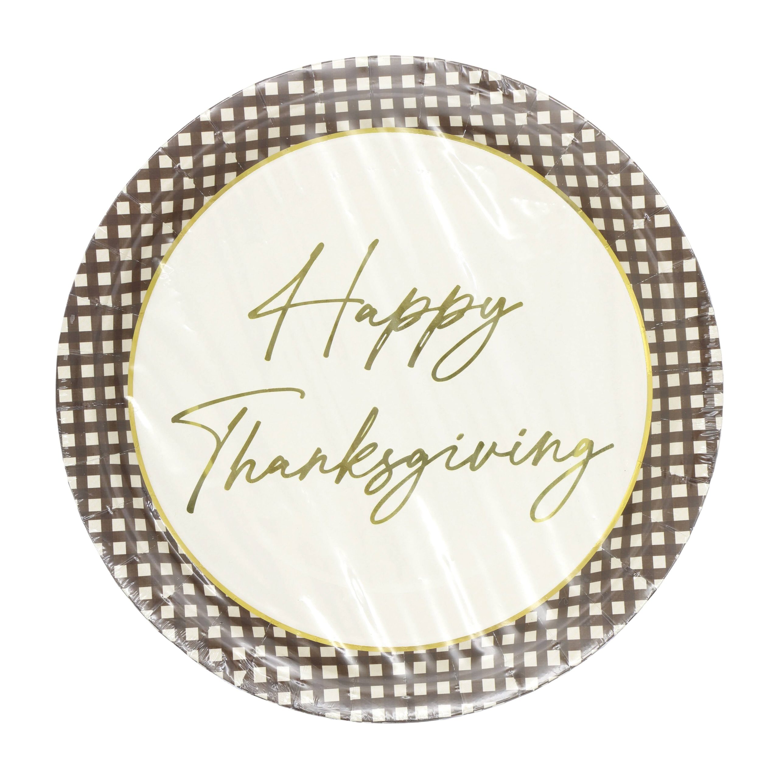 9" Happy Thanksgiving Brown Gingham Paper Dinner Plates, 10ct. by Celebrate It™ - Image 4