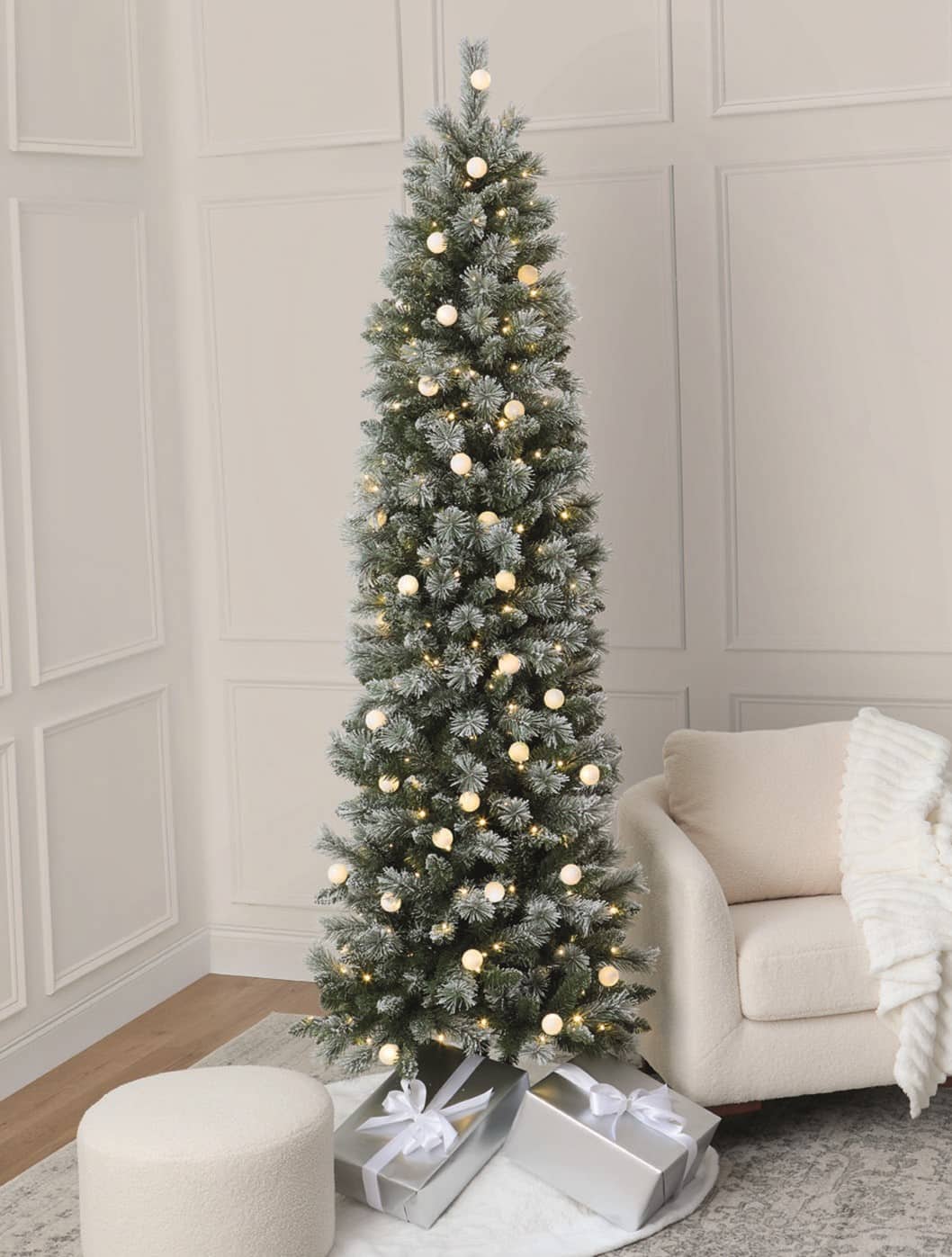 7.5ft. Pre-Lit Flocked Glacier Fir Artificial Christmas Tree, Dual Color LED Lights with G40 Bulbs by Ashland®