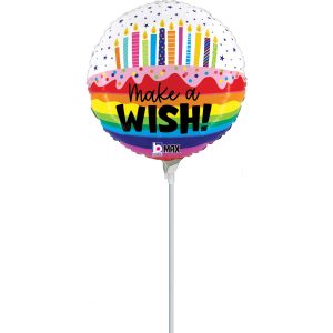 9"  Rainbow Wish Birthday Stick Balloon