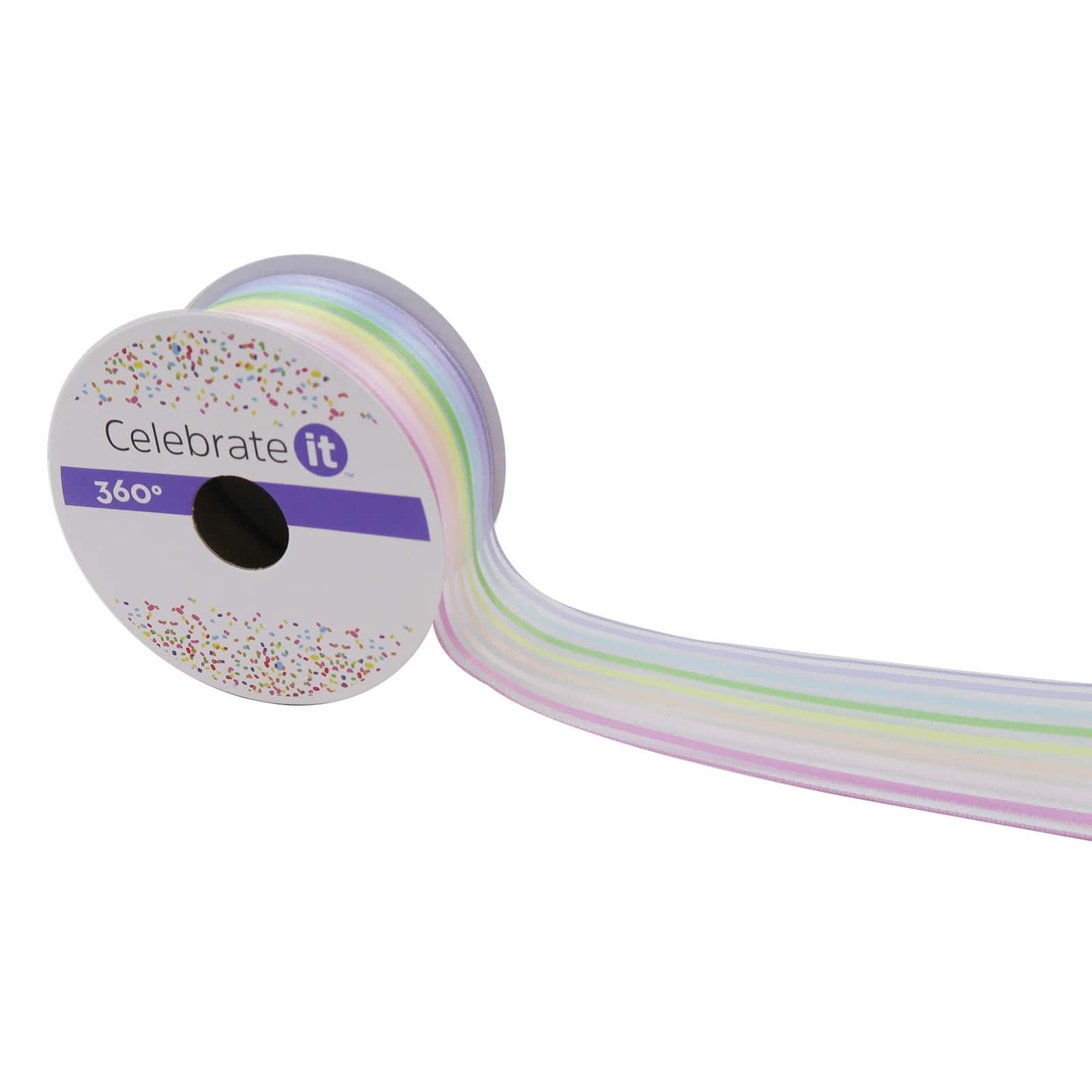 1.5" x 3yd. Pastel Rainbow Striped Wired Sheer Ribbon by Celebrate It™ 360°™