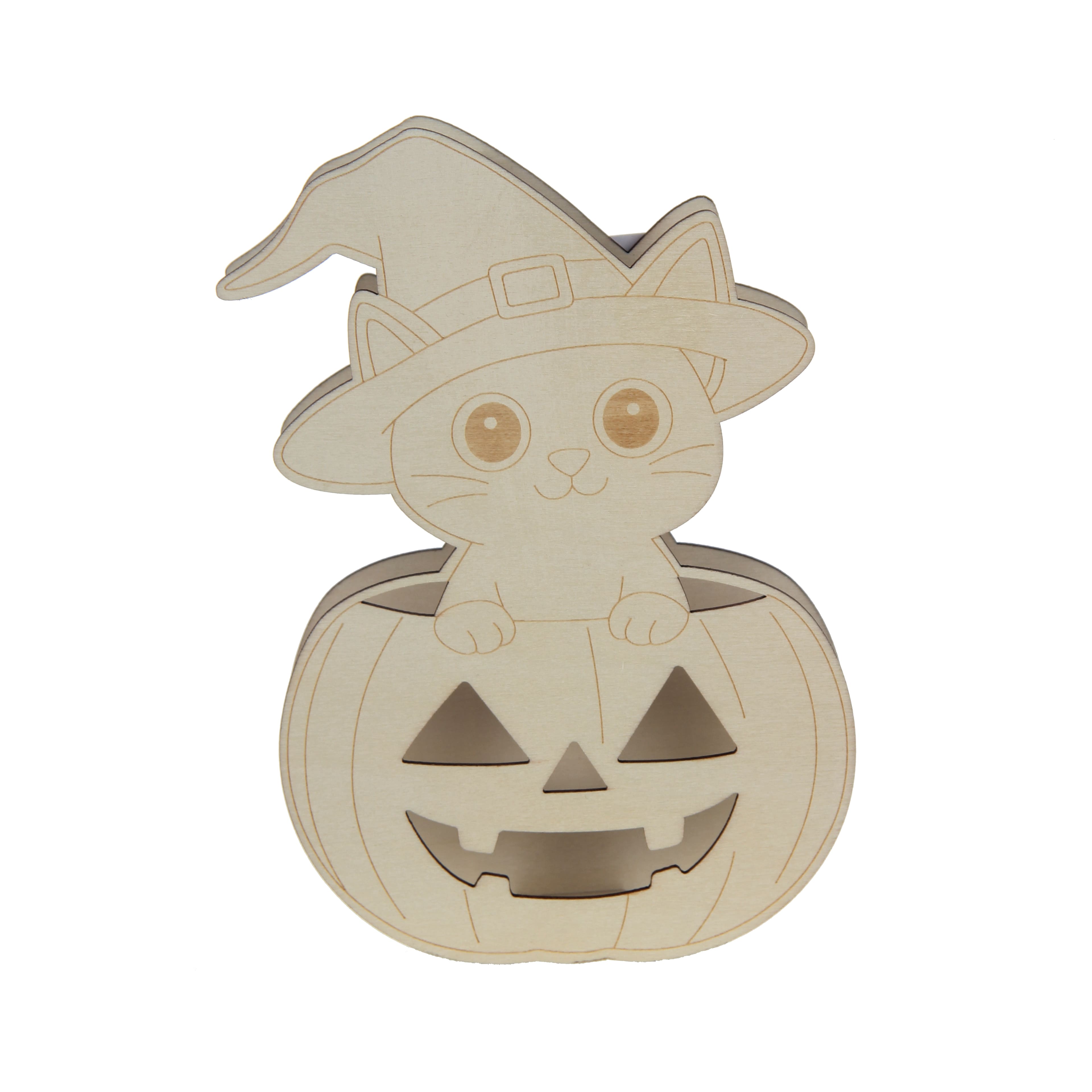 7" Witch Cat in Pumpkin DIY LED Wood Décor by Make Market®