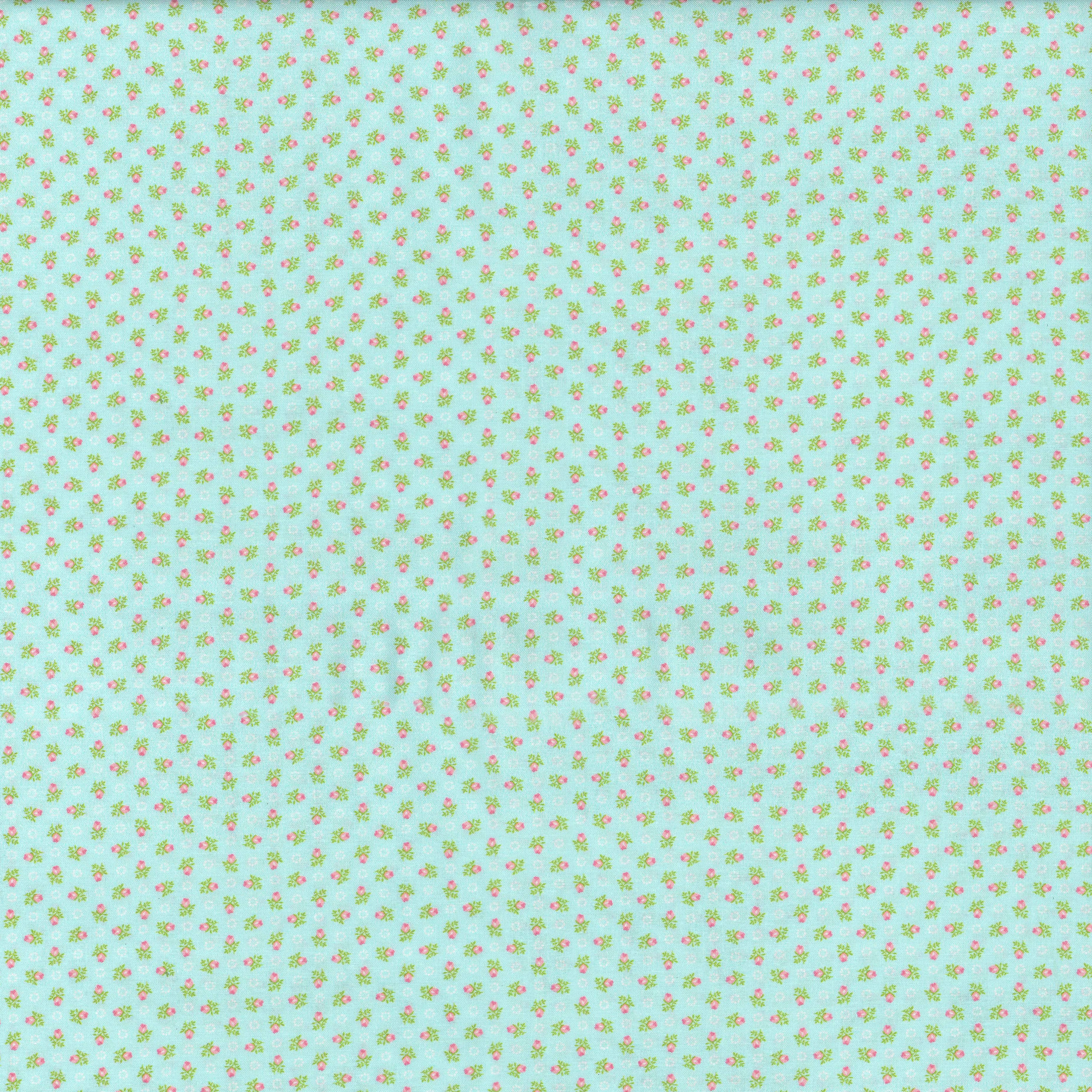 Fabric Traditions Light Blue Vintage Ditsy Rose Cotton Fabric