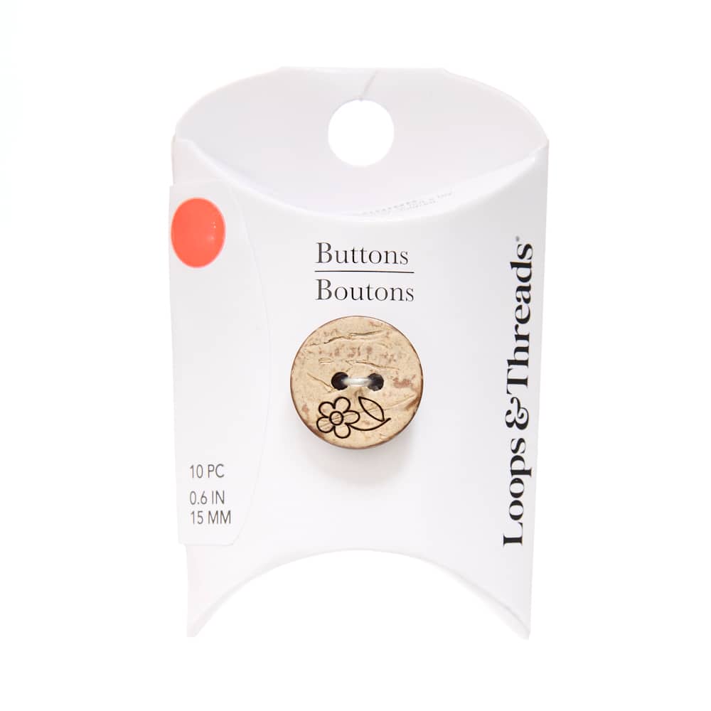 15mm Engraved Flower Coconut Wood Round Buttons, 10ct. by Loops & Threads®