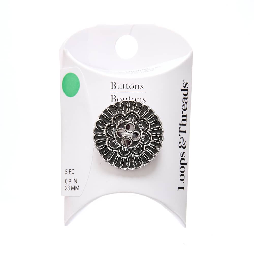 23mm Antique Silver Metal Round Flower Buttons, 5ct. by Loops & Threads®