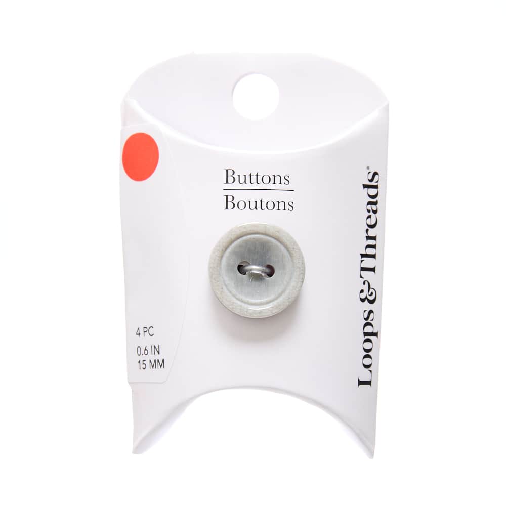 15mm Gray Double Rib Basic Round Buttons, 4ct. by Loops & Threads®