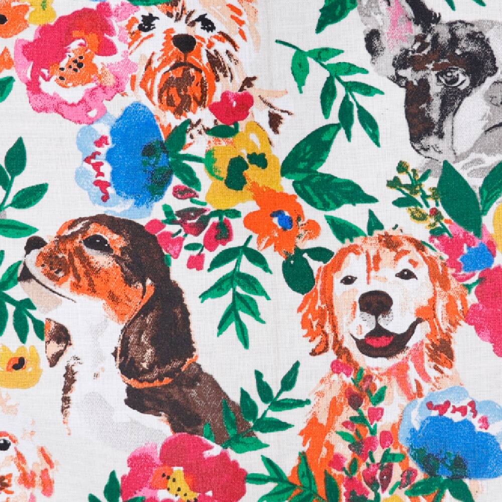 Fumatex Watercolor Floral Dogs Craft Cotton Fabric