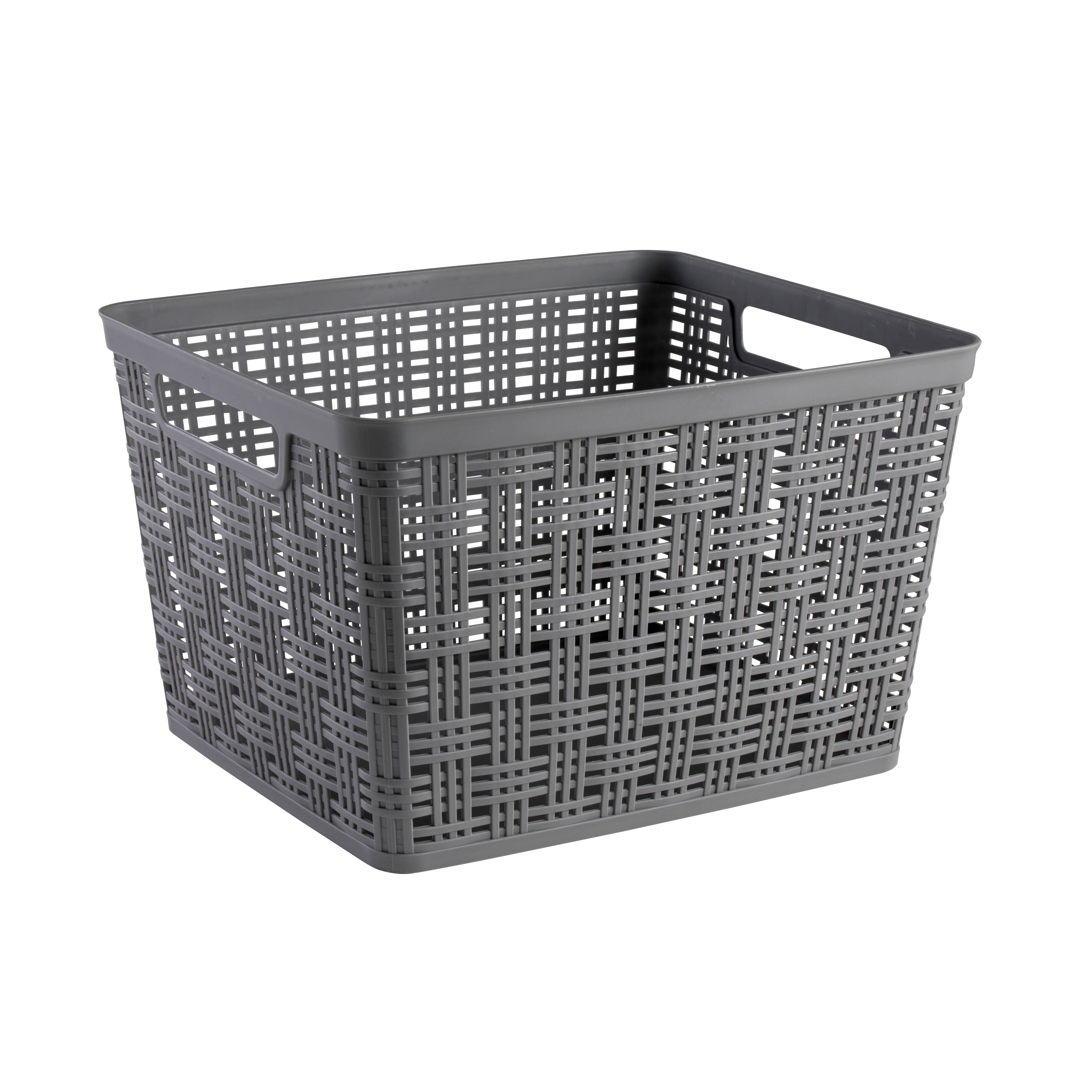 Gray Plastic Wicker Storage Basket by Simply Tidy®