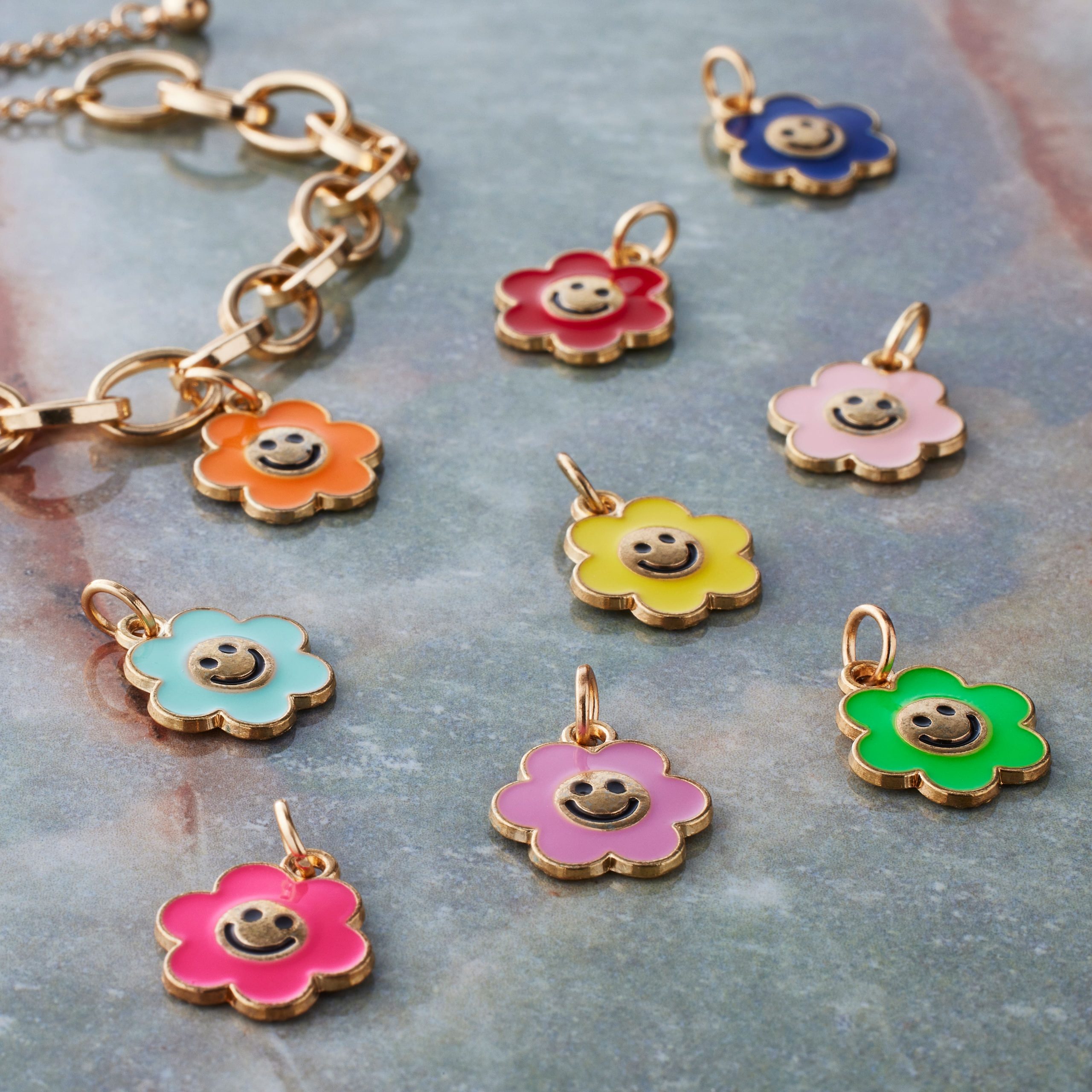 Enamel & Gold Smiley Flower Charms by Bead Landing™ - Image 2